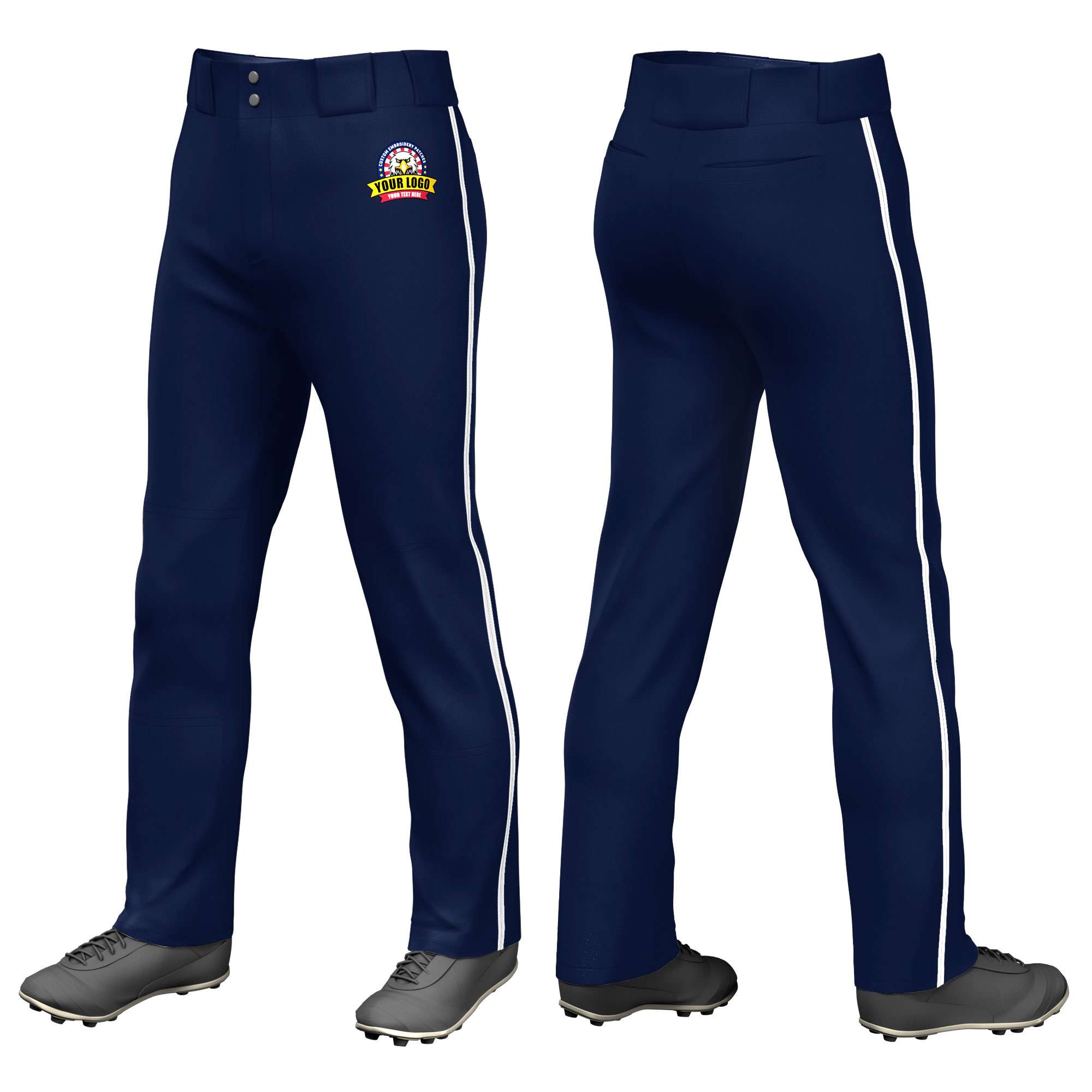 Custom Navy White Pinstripe Fit Stretch Practice Loose-fit Baseball Pants