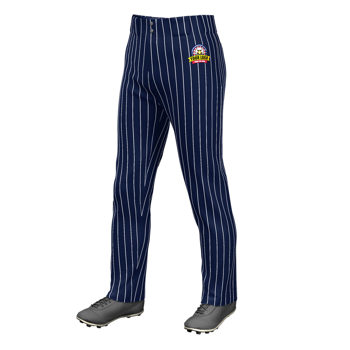 Custom Navy White Pinstripe Fit Stretch Practice Loose-fit Baseball Pants