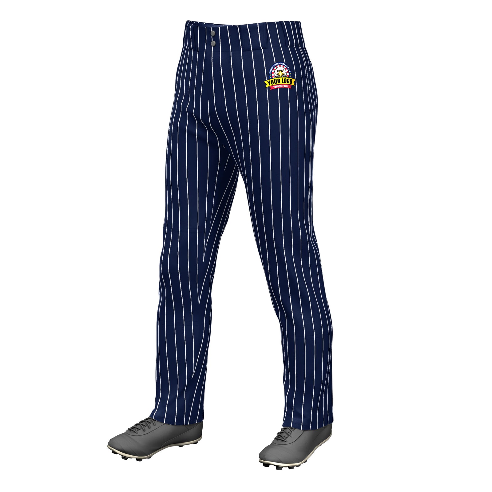 Custom Navy White Pinstripe Fit Stretch Practice Loose-fit Baseball Pants