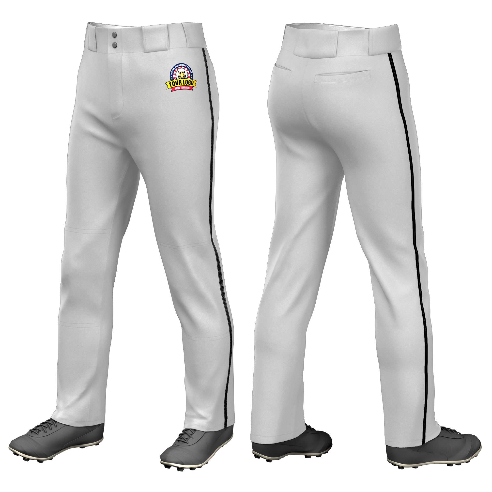 Custom Gray Black Pinstripe Fit Stretch Practice Loose-fit Baseball Pants