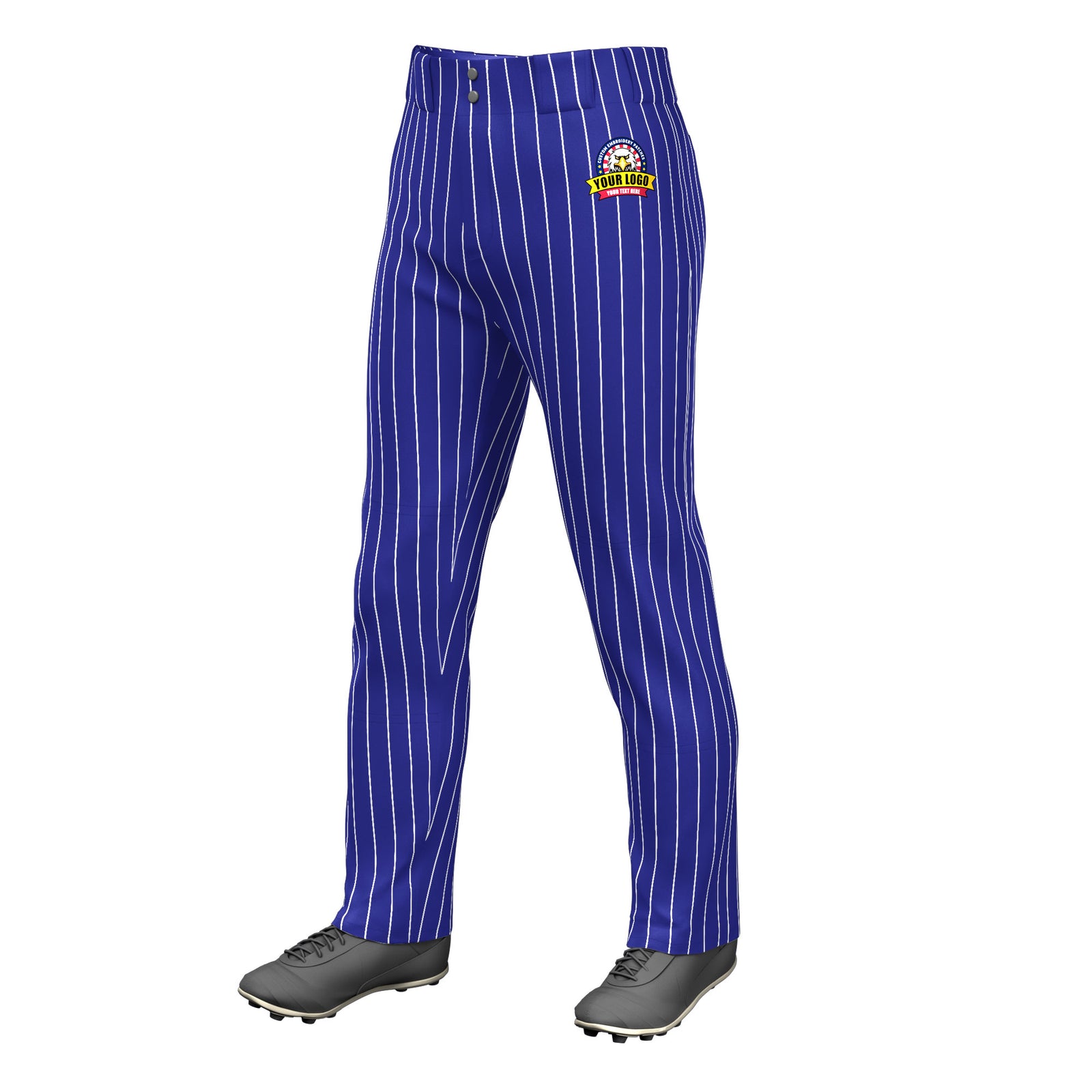 Custom Royal White Pinstripe Fit Stretch Practice Loose-fit Baseball Pants