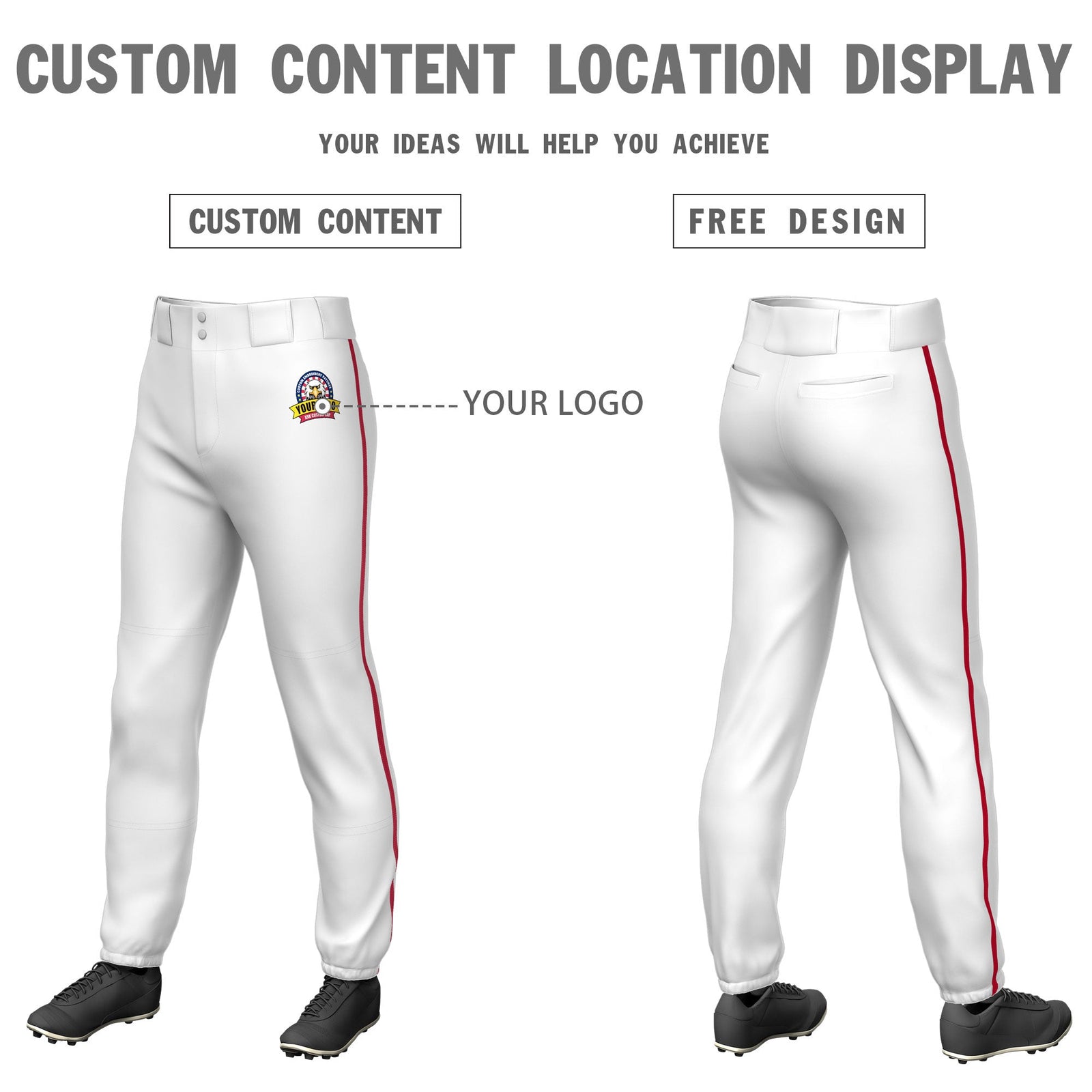 Custom White Red Pinstripe Fit Stretch Practice Pull  Up Baseball Pants