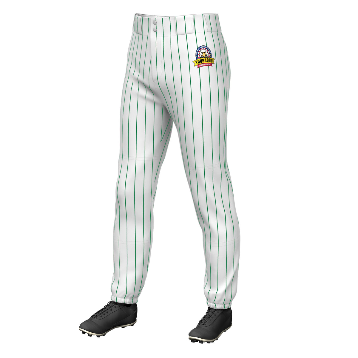 Custom White Kelly Green Pinstripe Fit Stretch Practice Pull  Up Baseball Pants