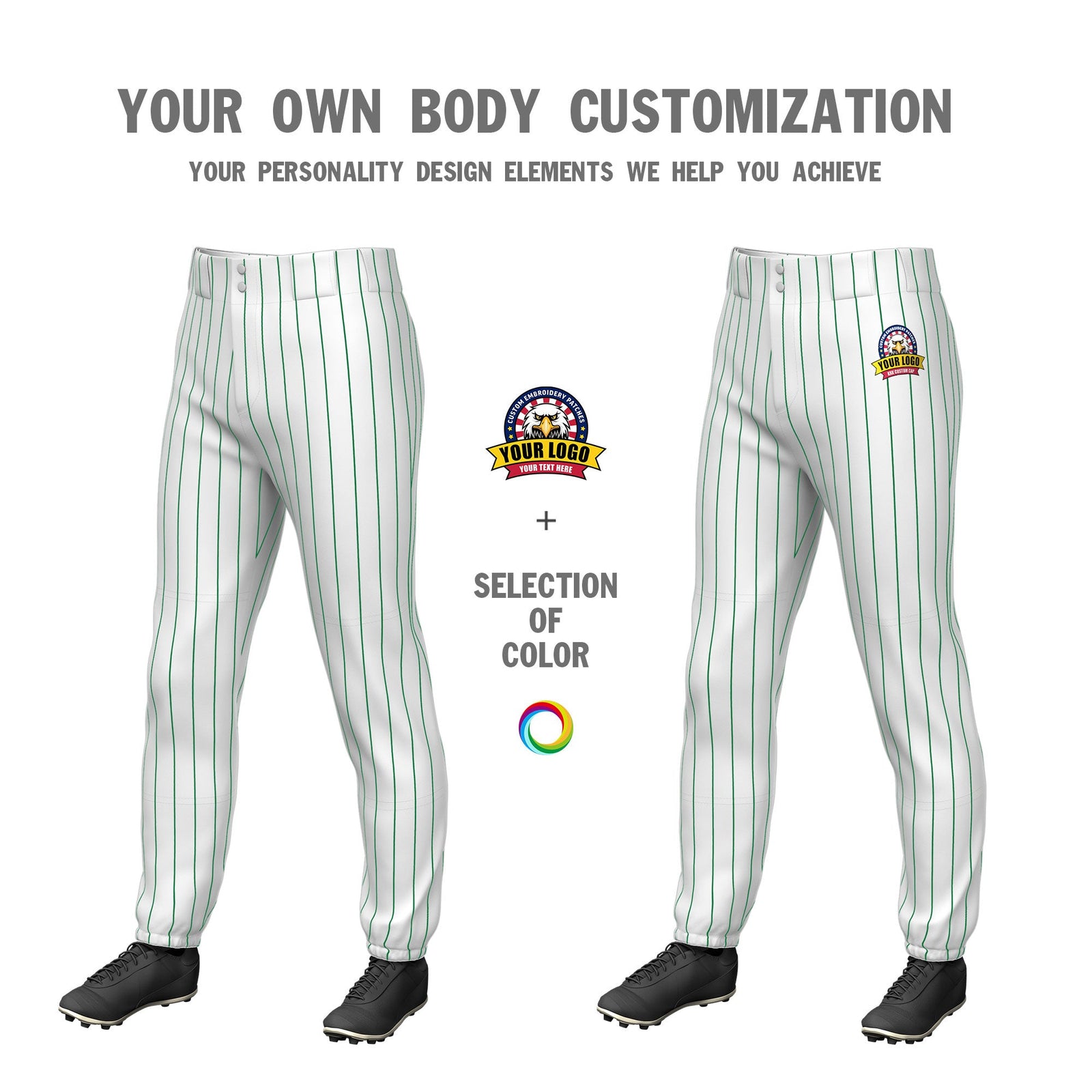 Custom White Kelly Green Pinstripe Fit Stretch Practice Pull  Up Baseball Pants