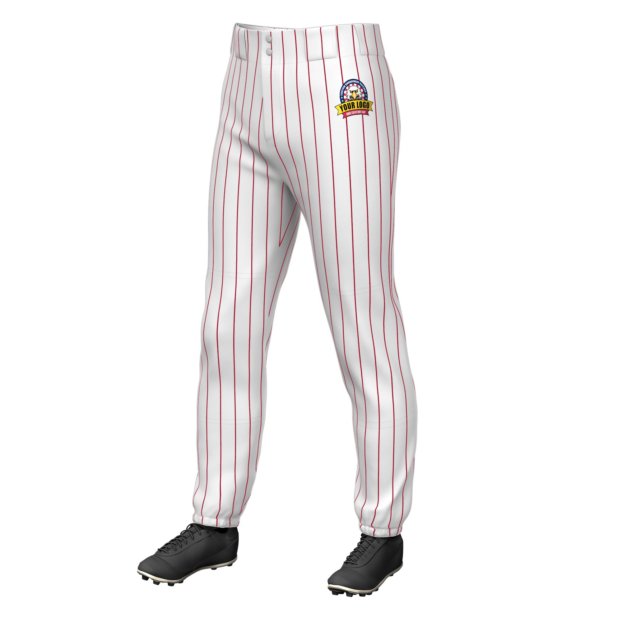 Custom Cadmium Orange Red Pinstripe Fit Stretch Practice Pull  Up Baseball Pants