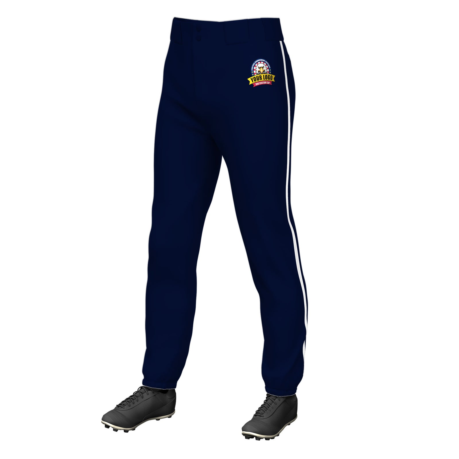 Custom Navy White Pinstripe Fit Stretch Practice Pull  Up Baseball Pants