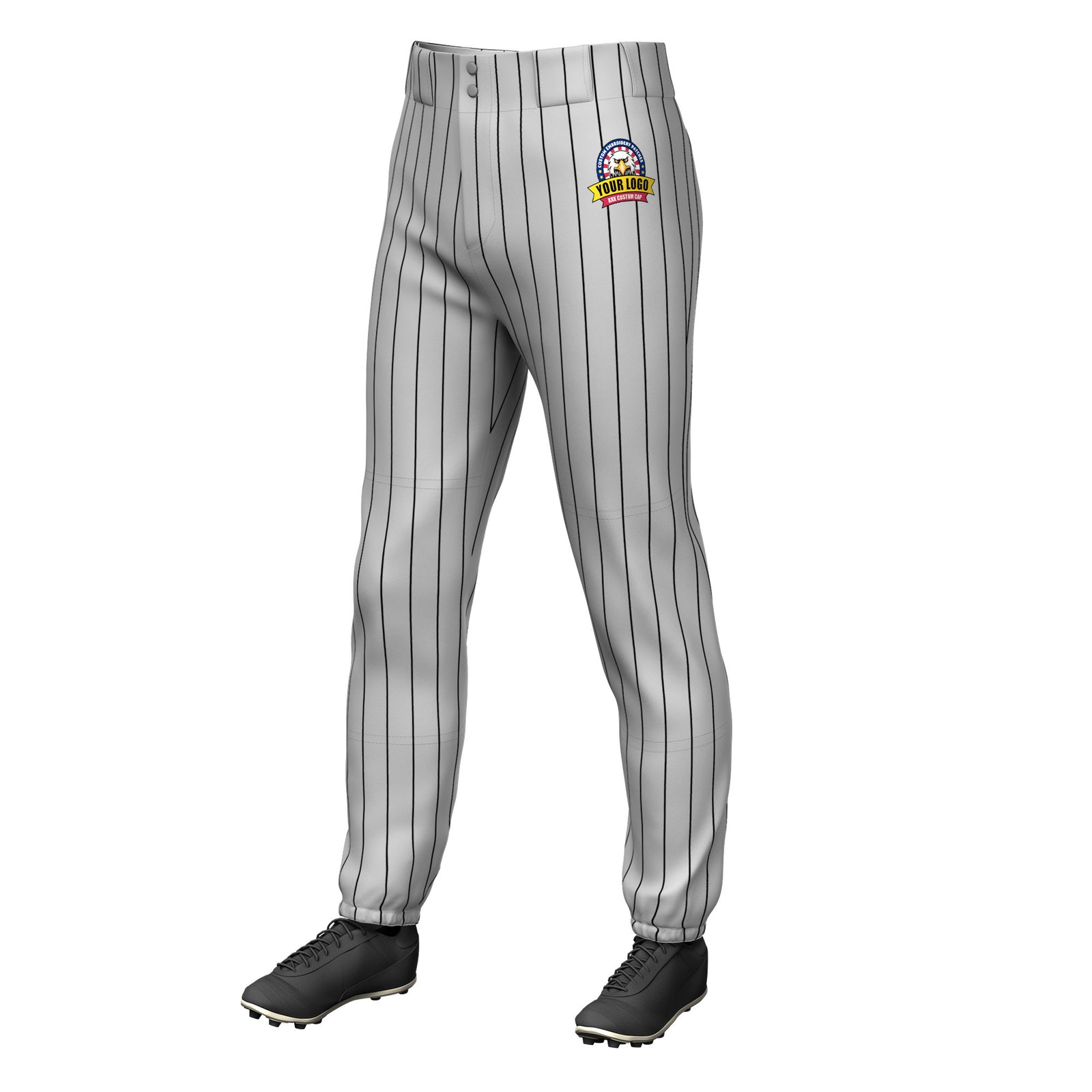 Custom Gray Black Pinstripe Fit Stretch Practice Pull  Up Baseball Pants