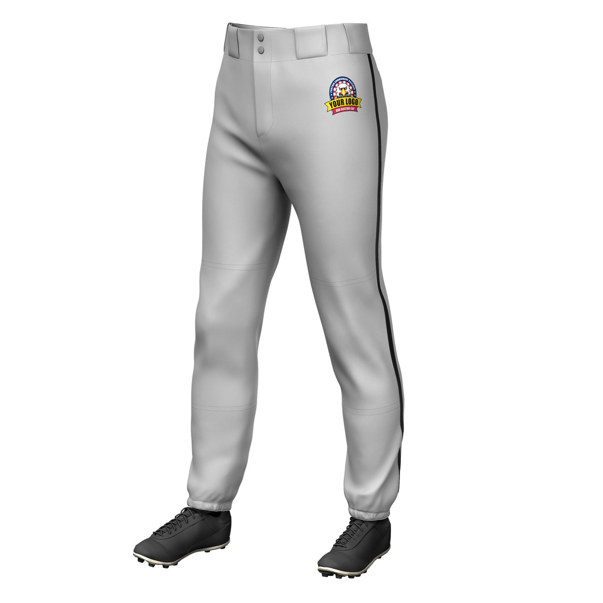 Custom Gray Black Pinstripe Fit Stretch Practice Pull  Up Baseball Pants