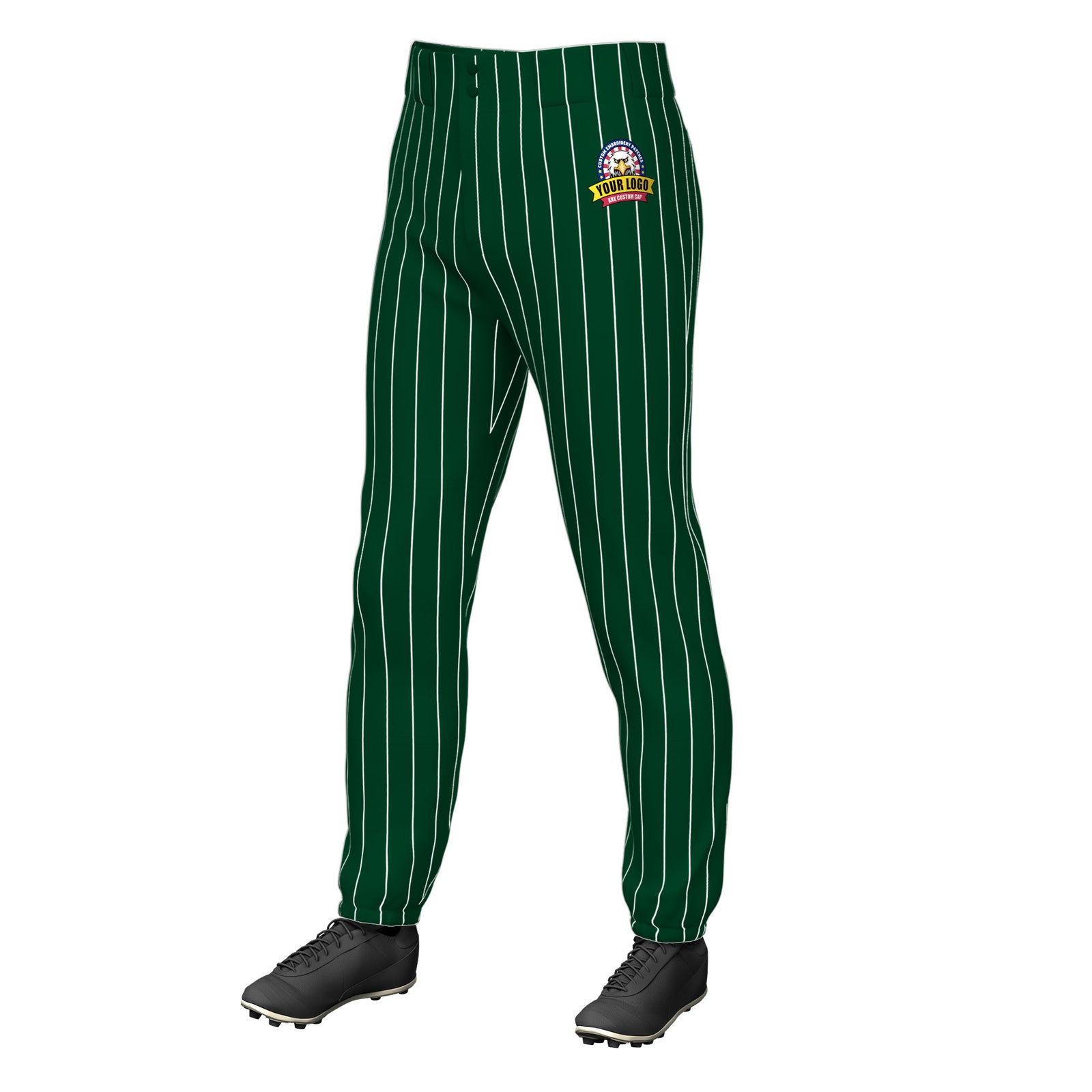 Custom Green White Pinstripe Fit Stretch Practice Pull  Up Baseball Pants