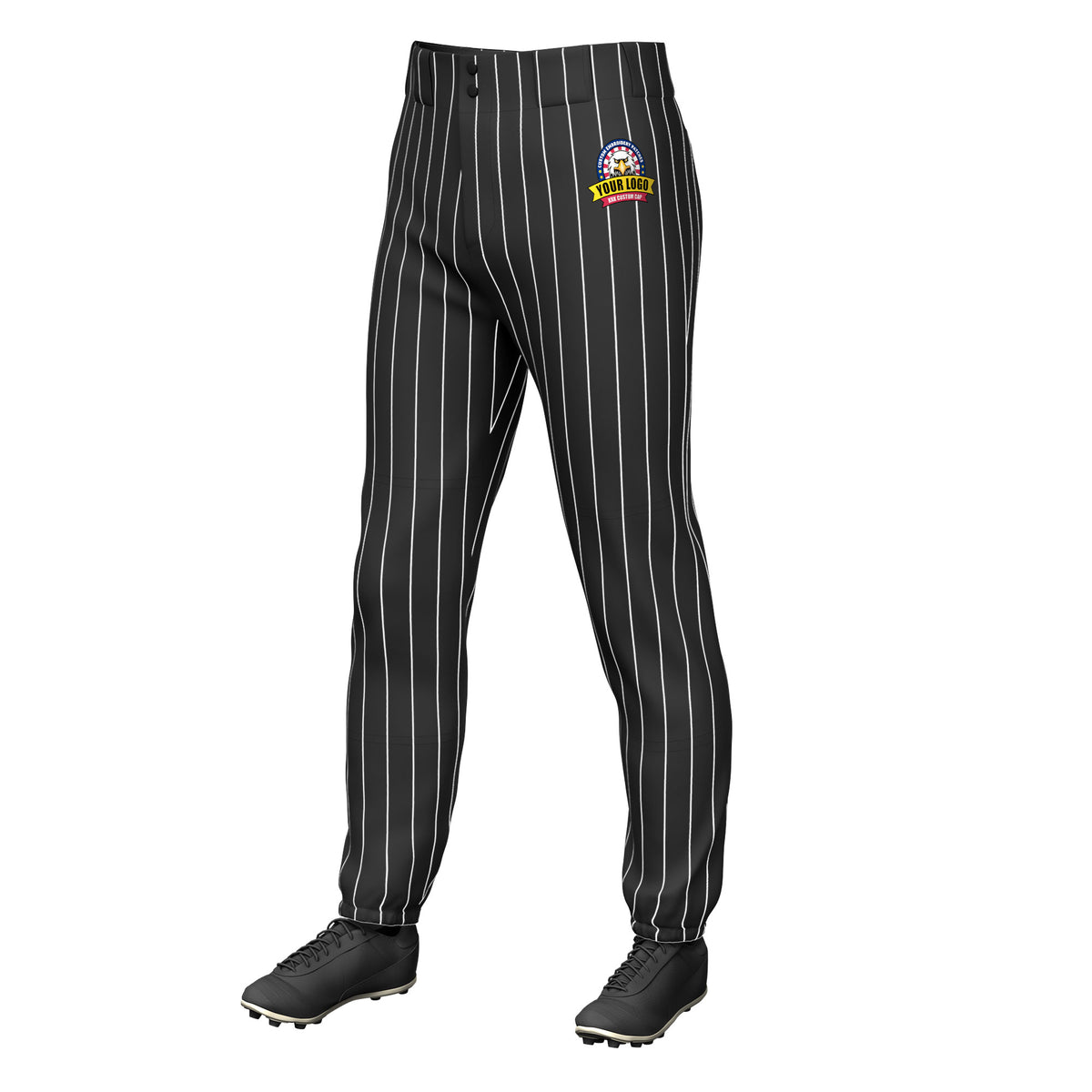 Custom Black White Pinstripe Fit Stretch Practice Pull  Up Baseball Pants