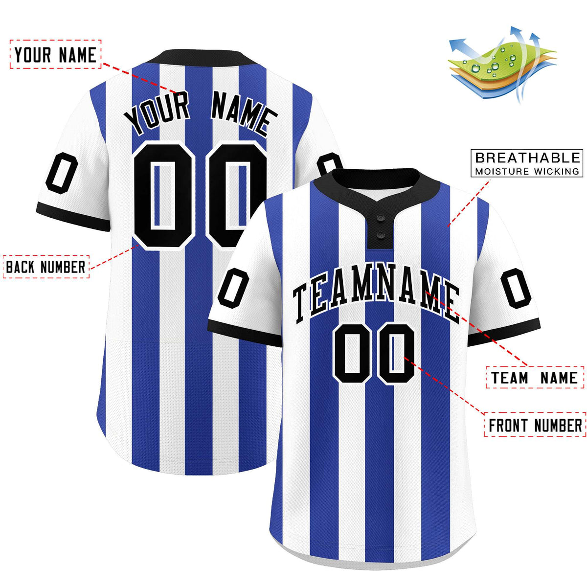 Custom White Royal Stripe Fashion Authentic Two-Button Softball Jersey