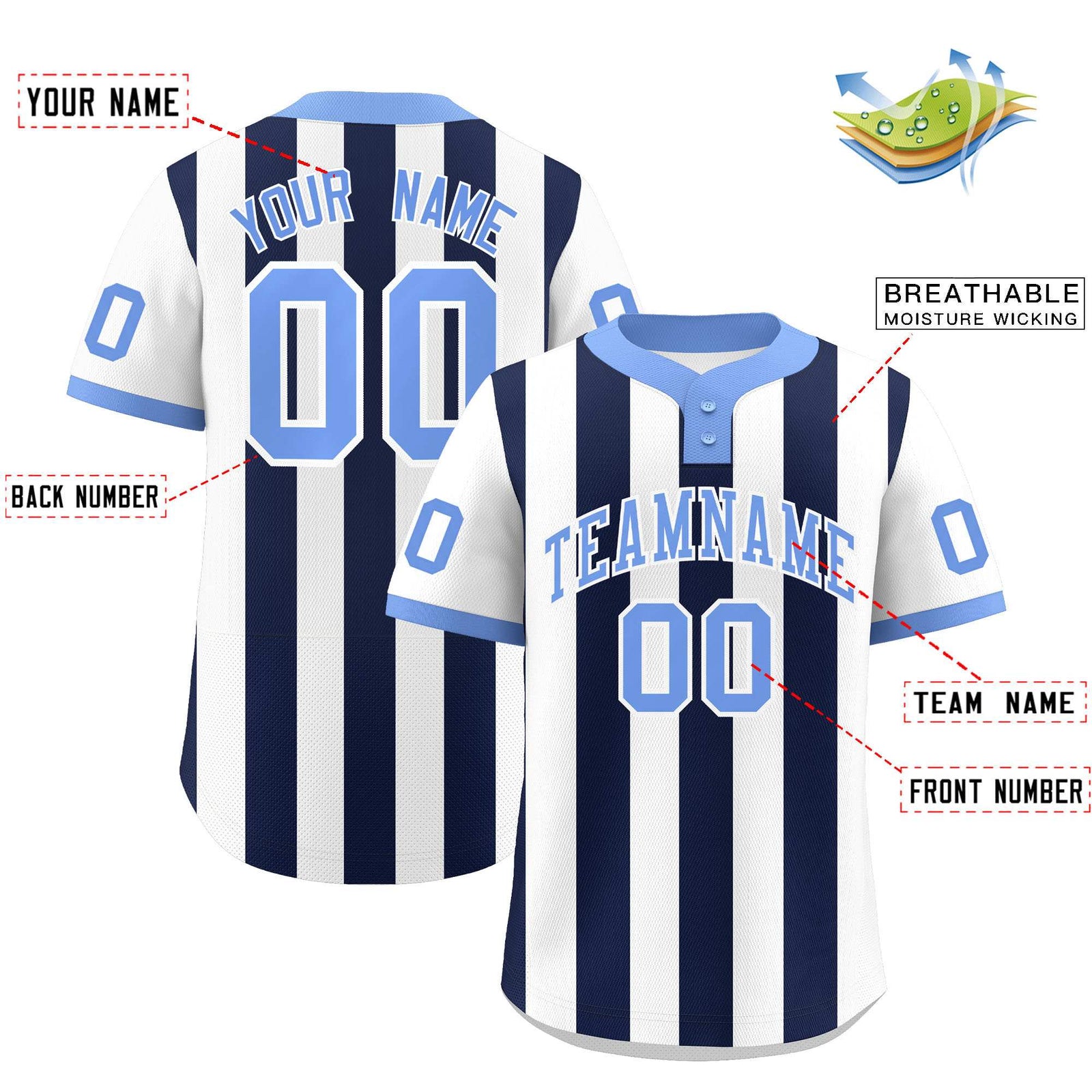 Custom White Navy Stripe Fashion Authentic Two-Button Softball Jersey