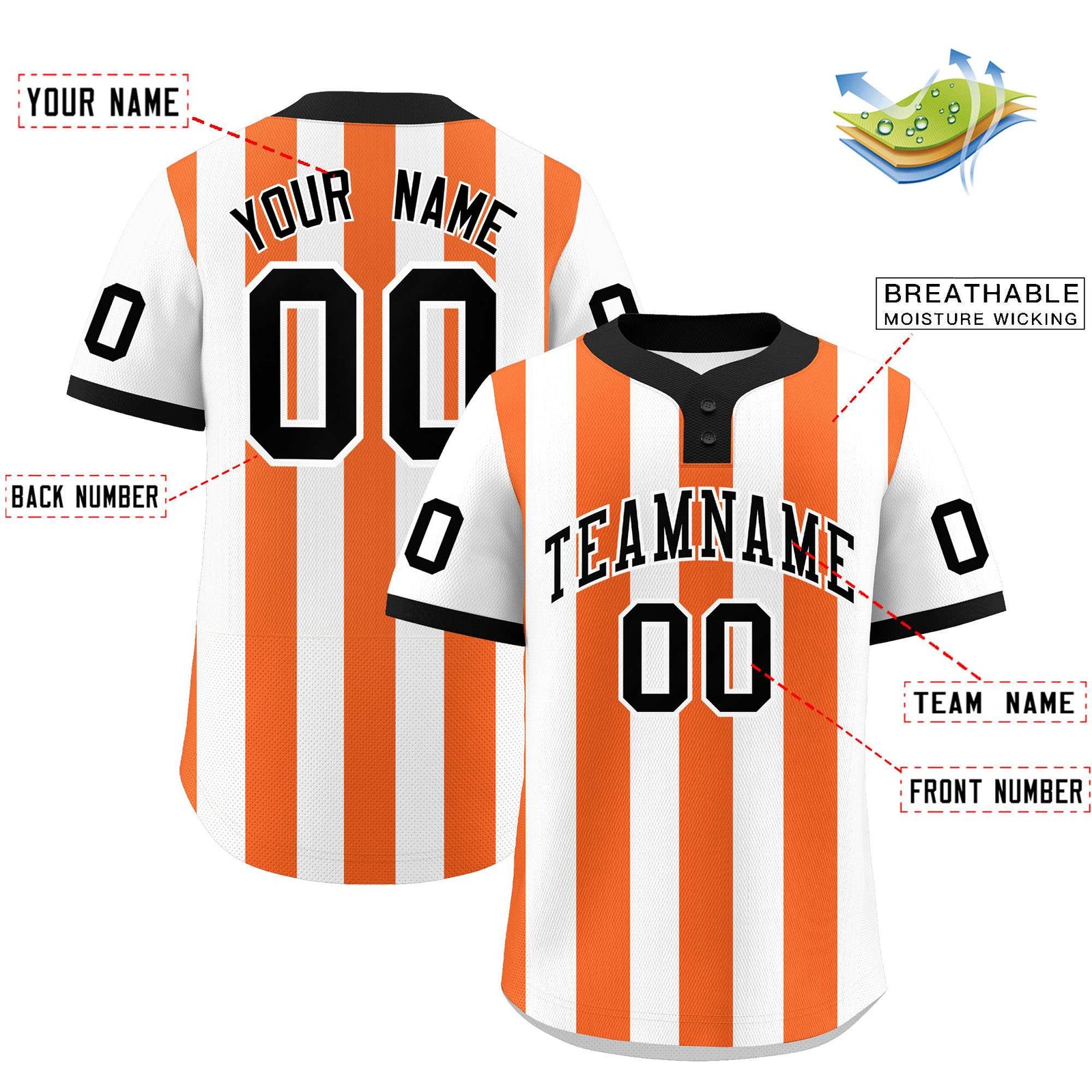Custom White Orange Stripe Fashion Authentic Two-Button Softball Jersey