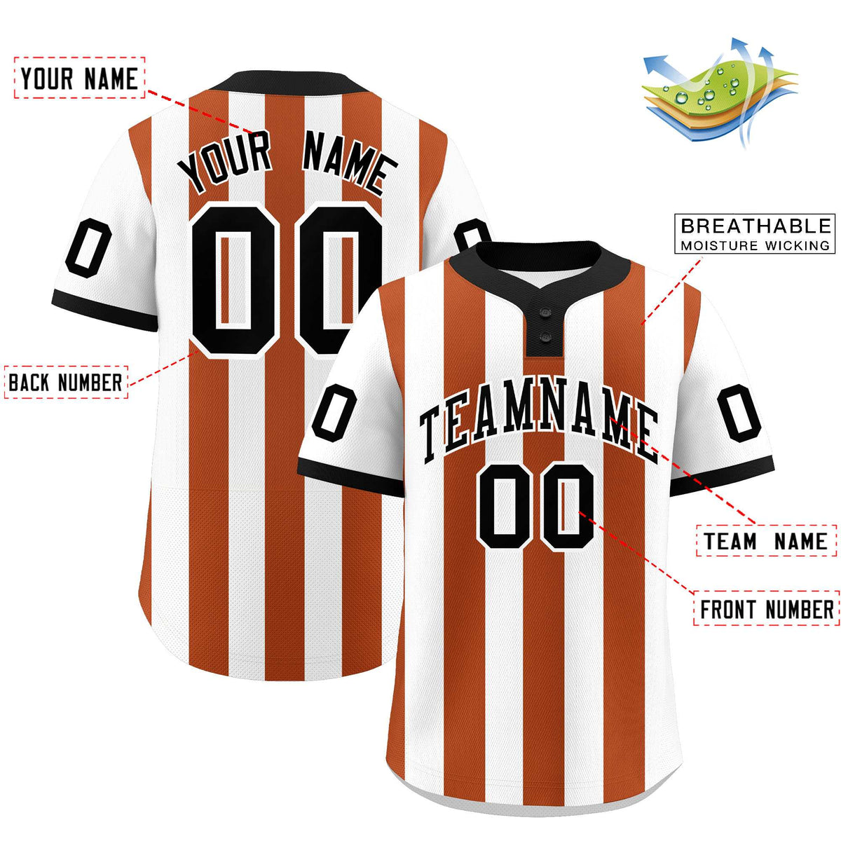 Custom White Texas Orange Stripe Fashion Authentic Two-Button Softball Jersey