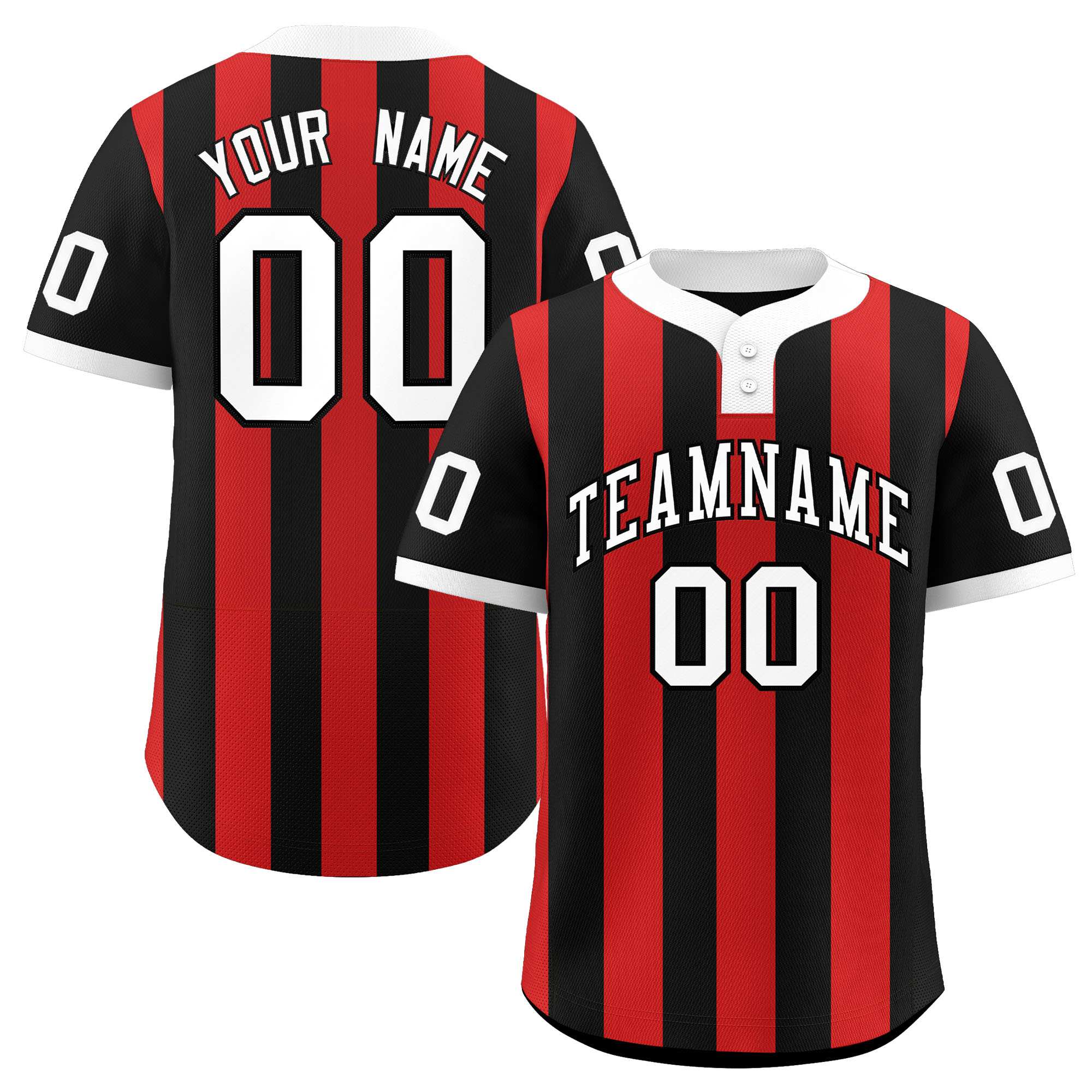 Custom Black Red Stripe Fashion Authentic Two-Button Softball Jersey
