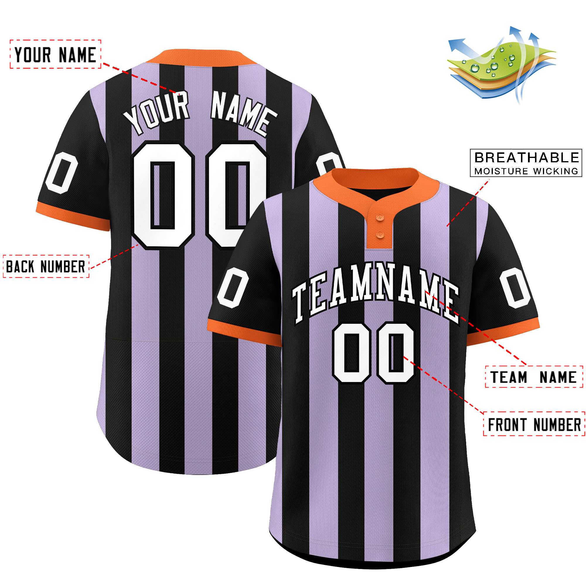 Custom Black Light Purple Stripe Fashion Authentic Two-Button Softball Jersey