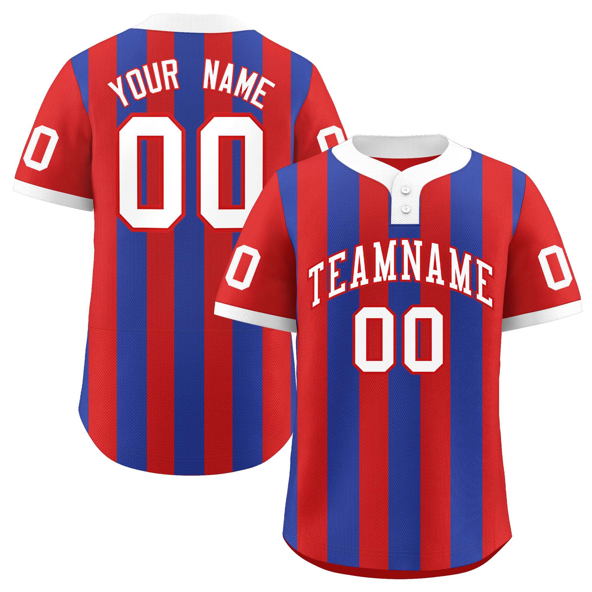 Custom Red Royal Stripe Fashion Authentic Two-Button Softball Jersey