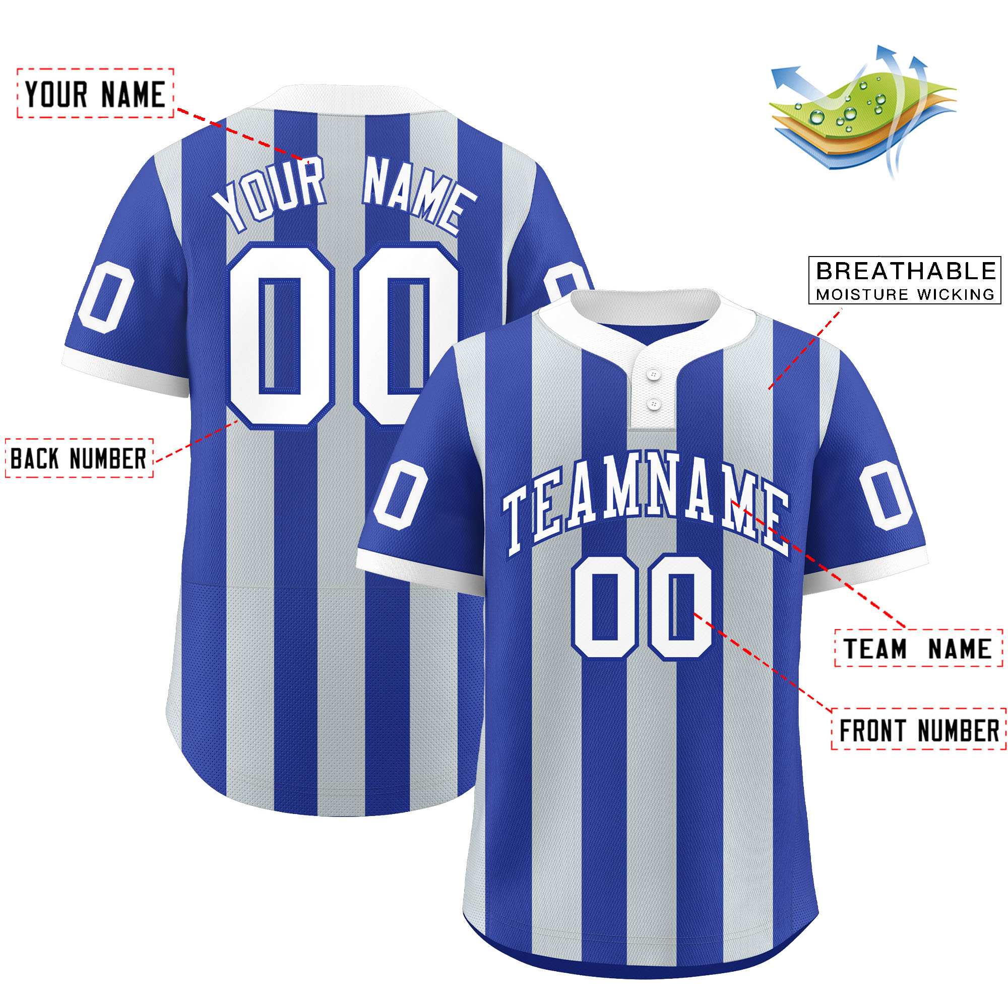 Custom Royal Silver Stripe Fashion Authentic Two-Button Softball Jersey
