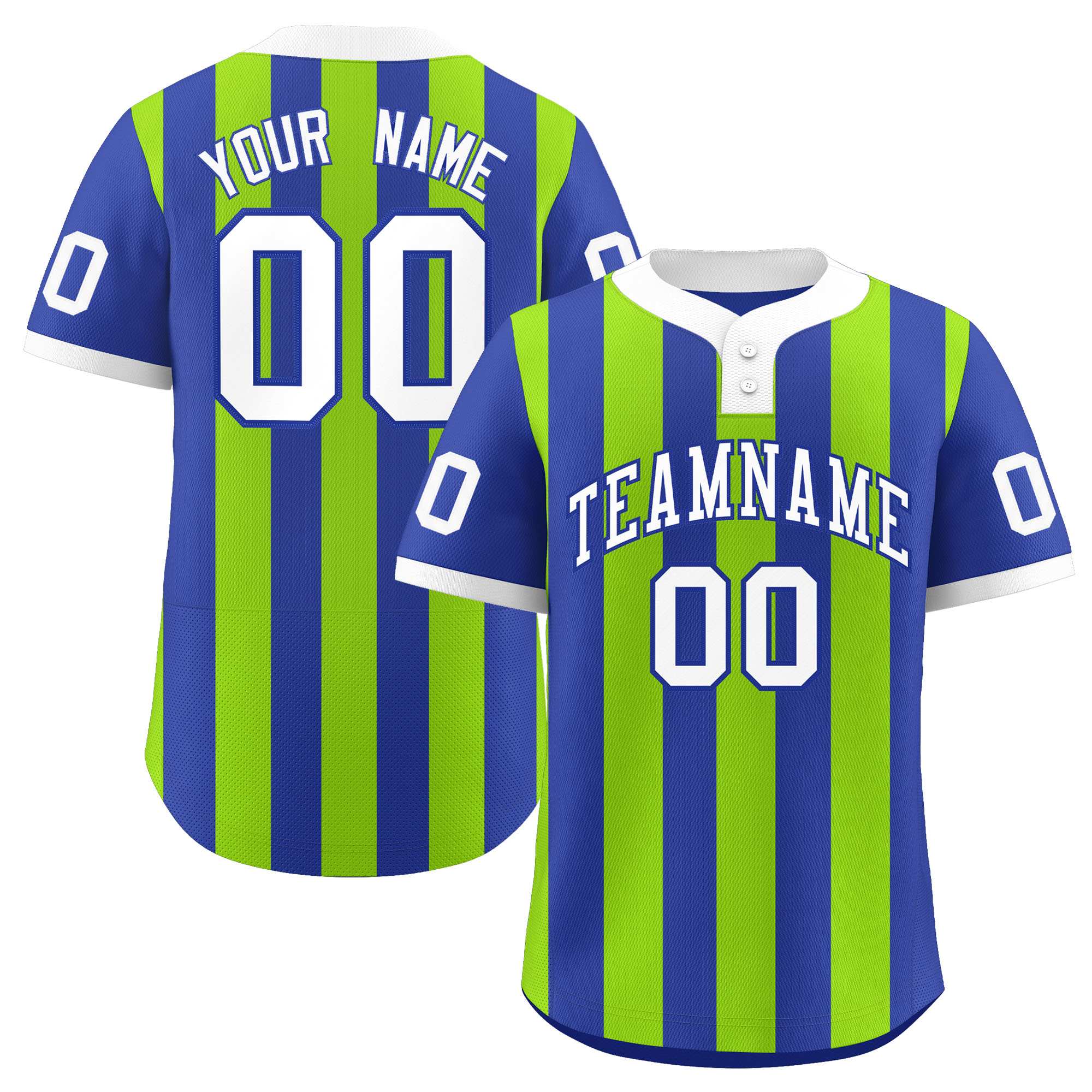Custom Royal Neon Green Stripe Fashion Authentic Two-Button Softball Jersey