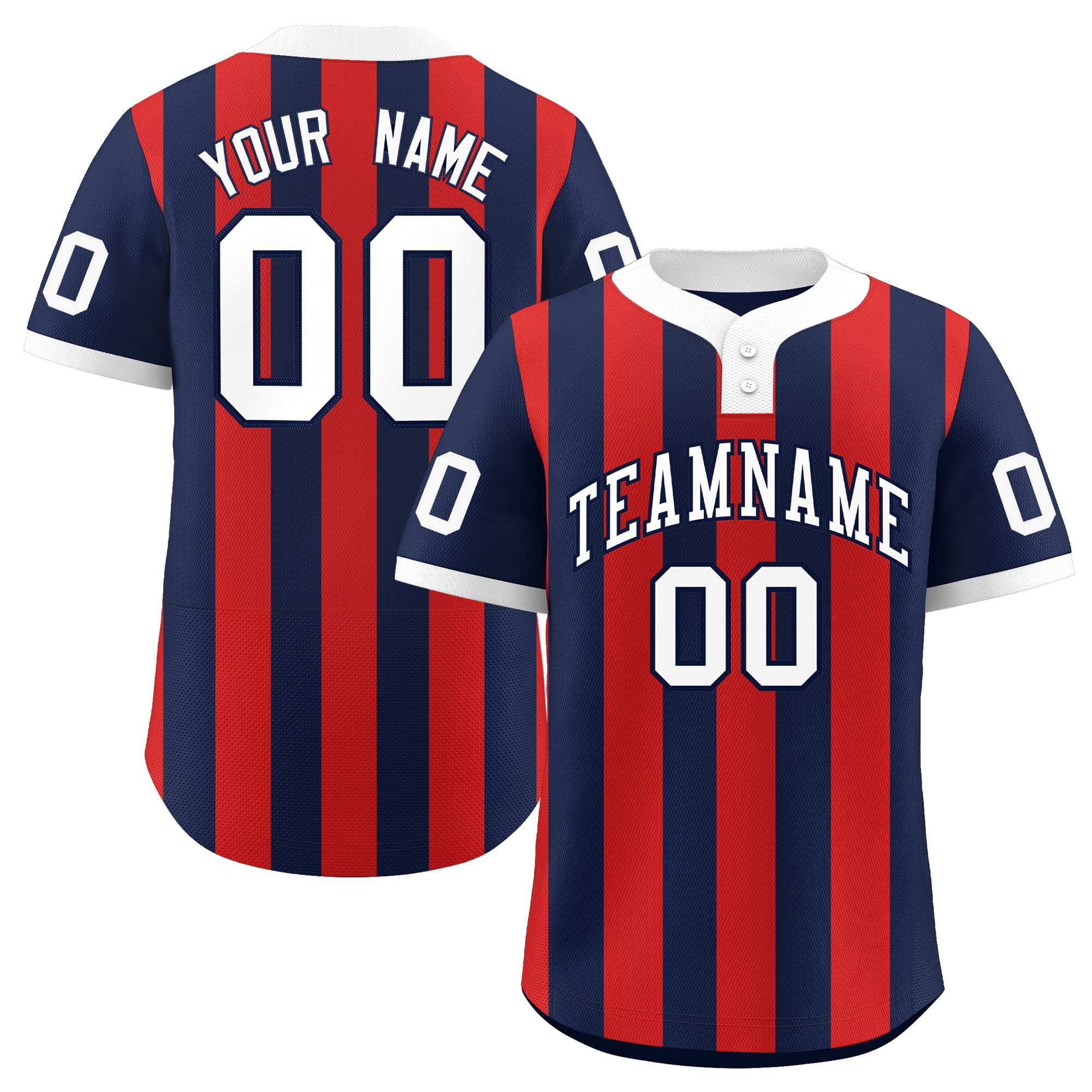 Custom Navy Red Stripe Fashion Authentic Two-Button Baseball Jersey