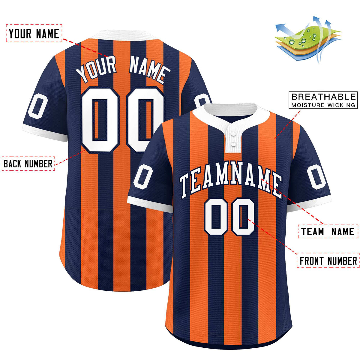 Custom Navy Orange Stripe Fashion Authentic Two-Button Softball Jersey