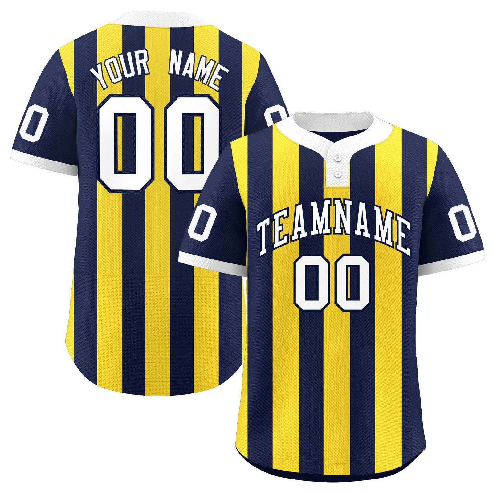 Custom Navy Gold Stripe Fashion Authentic Two-Button Softball Jersey