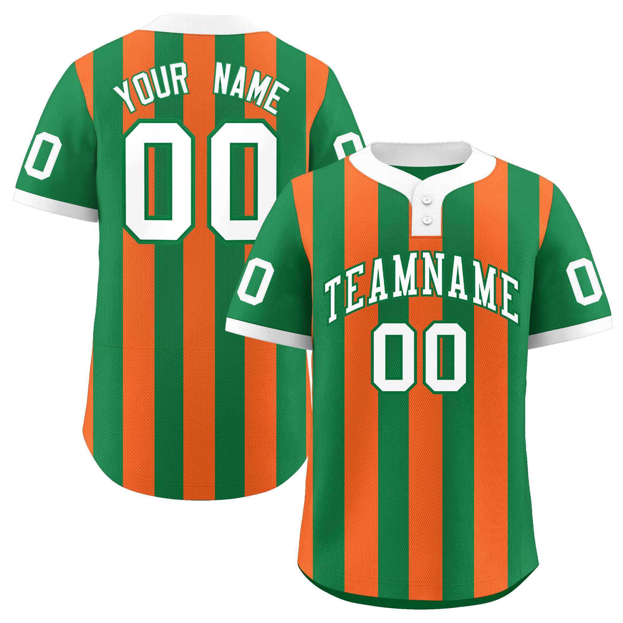 Custom Kelly Green Orange Stripe Fashion Authentic Two-Button Softball Jersey