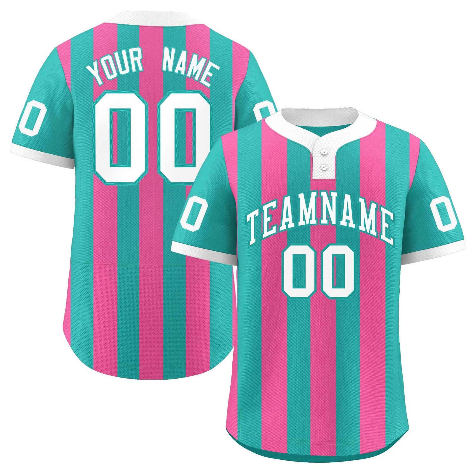 Custom Aqua Pink Stripe Fashion Authentic Two-Button Softball Jersey