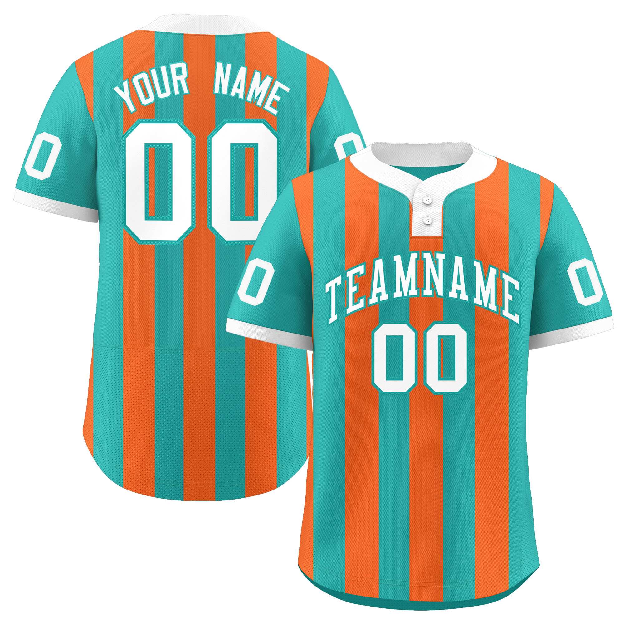 Custom Aqua Orange Stripe Fashion Authentic Two-Button Softball Jersey