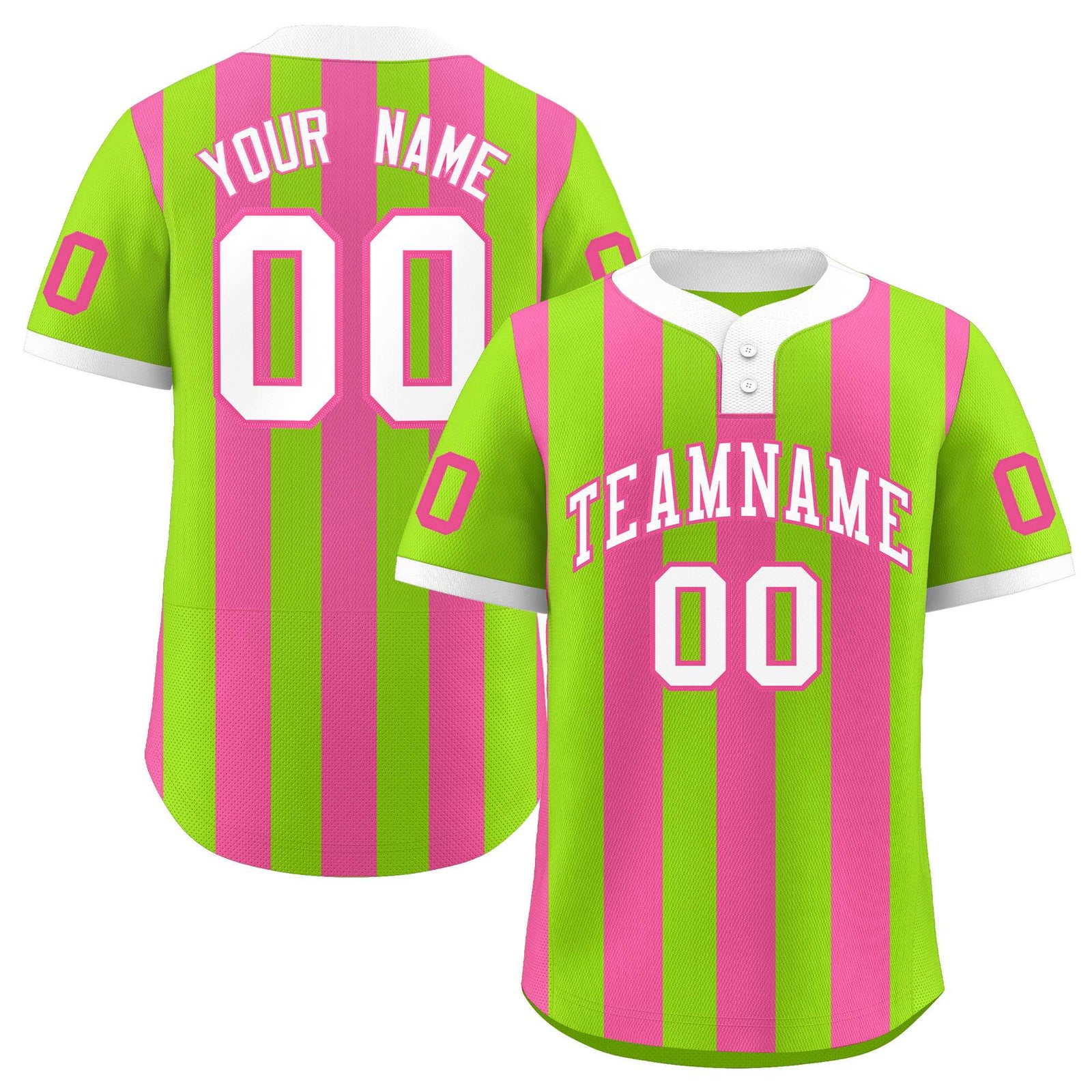 Custom Neon Green Pink Stripe Fashion Authentic Two-Button Softball Jersey