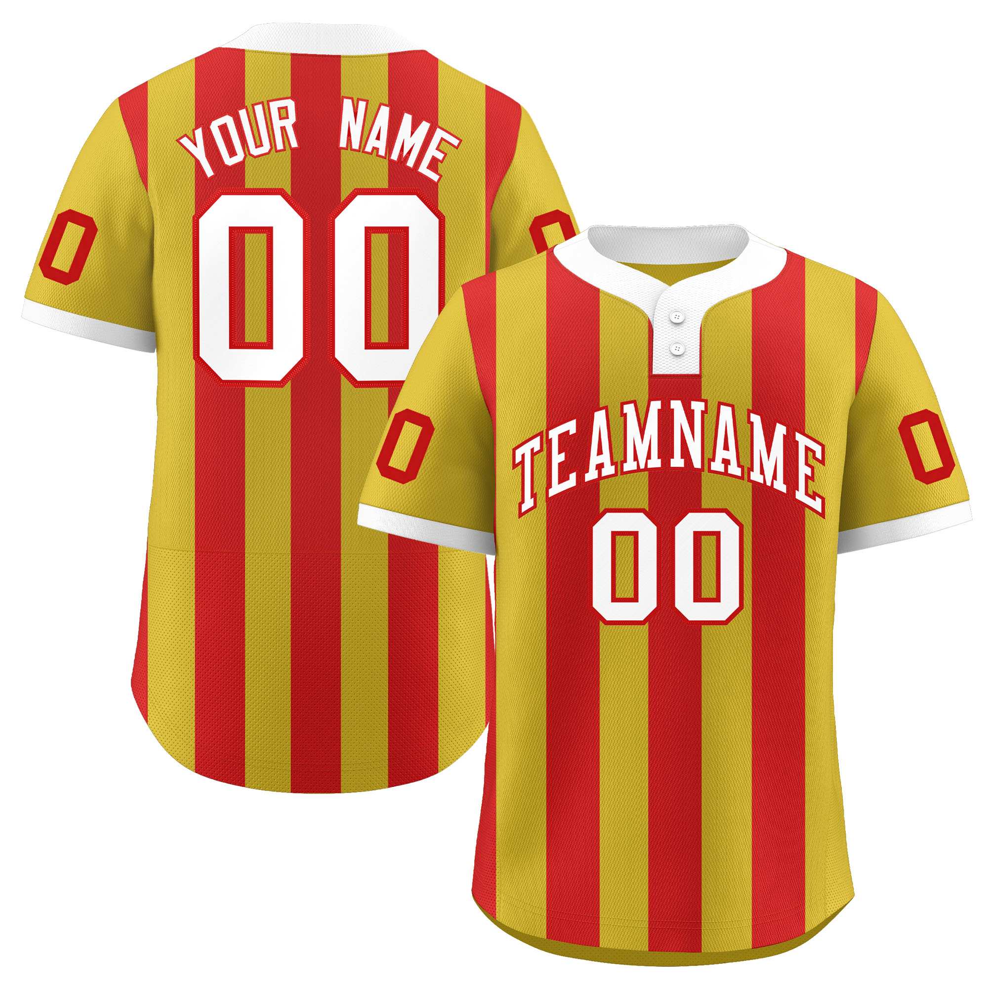 Custom Old Gold Red Stripe Fashion Authentic Two-Button Softball Jersey