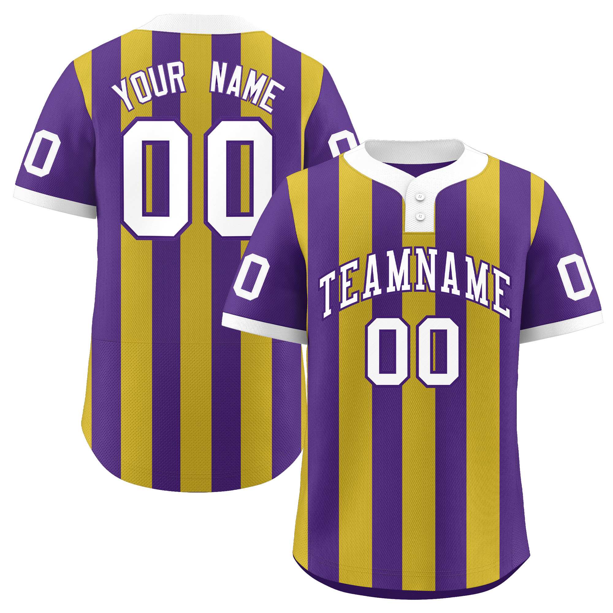 Custom Purple Old Gold Stripe Fashion Authentic Two-Button Softball Jersey
