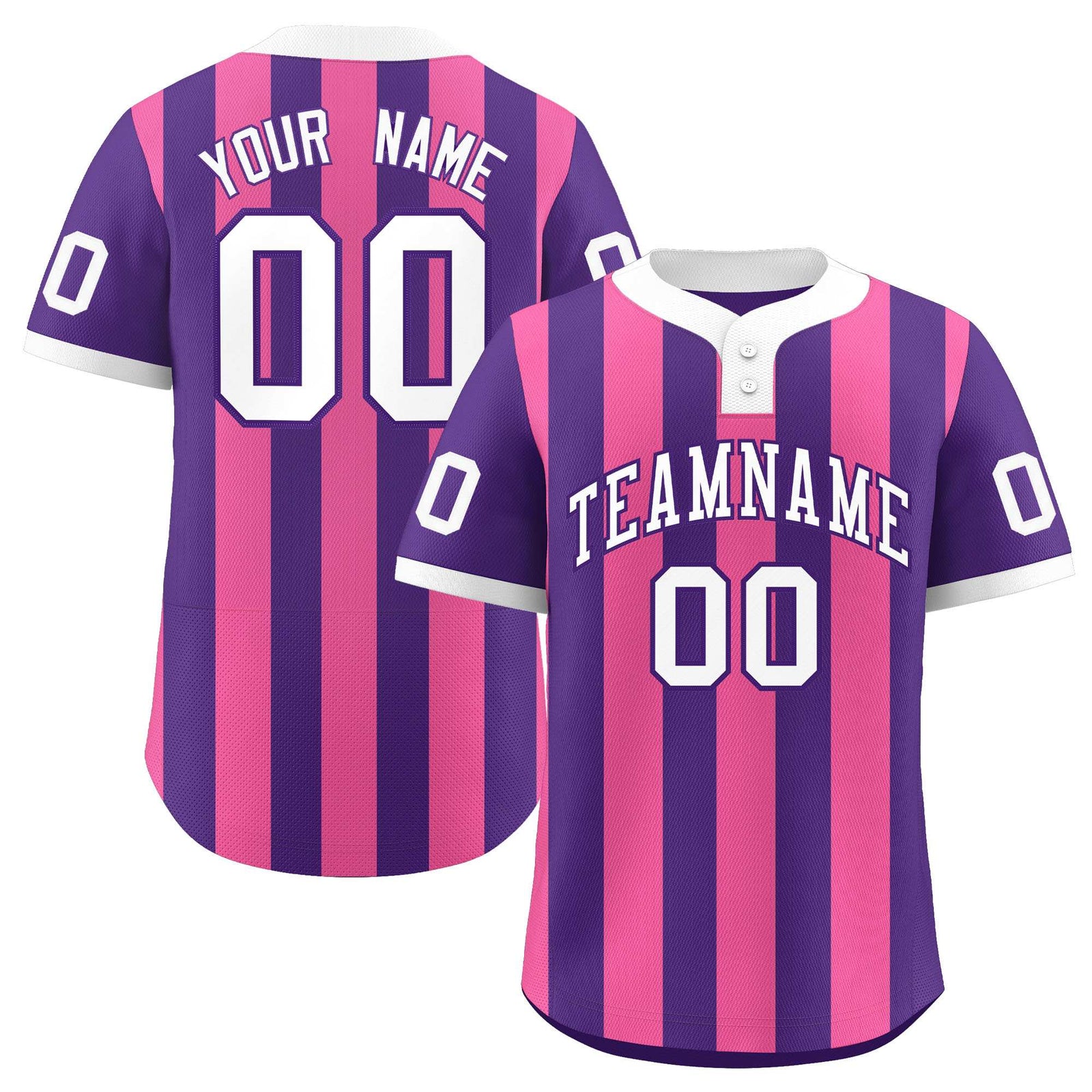 Custom Purple Pink Stripe Fashion Authentic Two-Button Softball Jersey