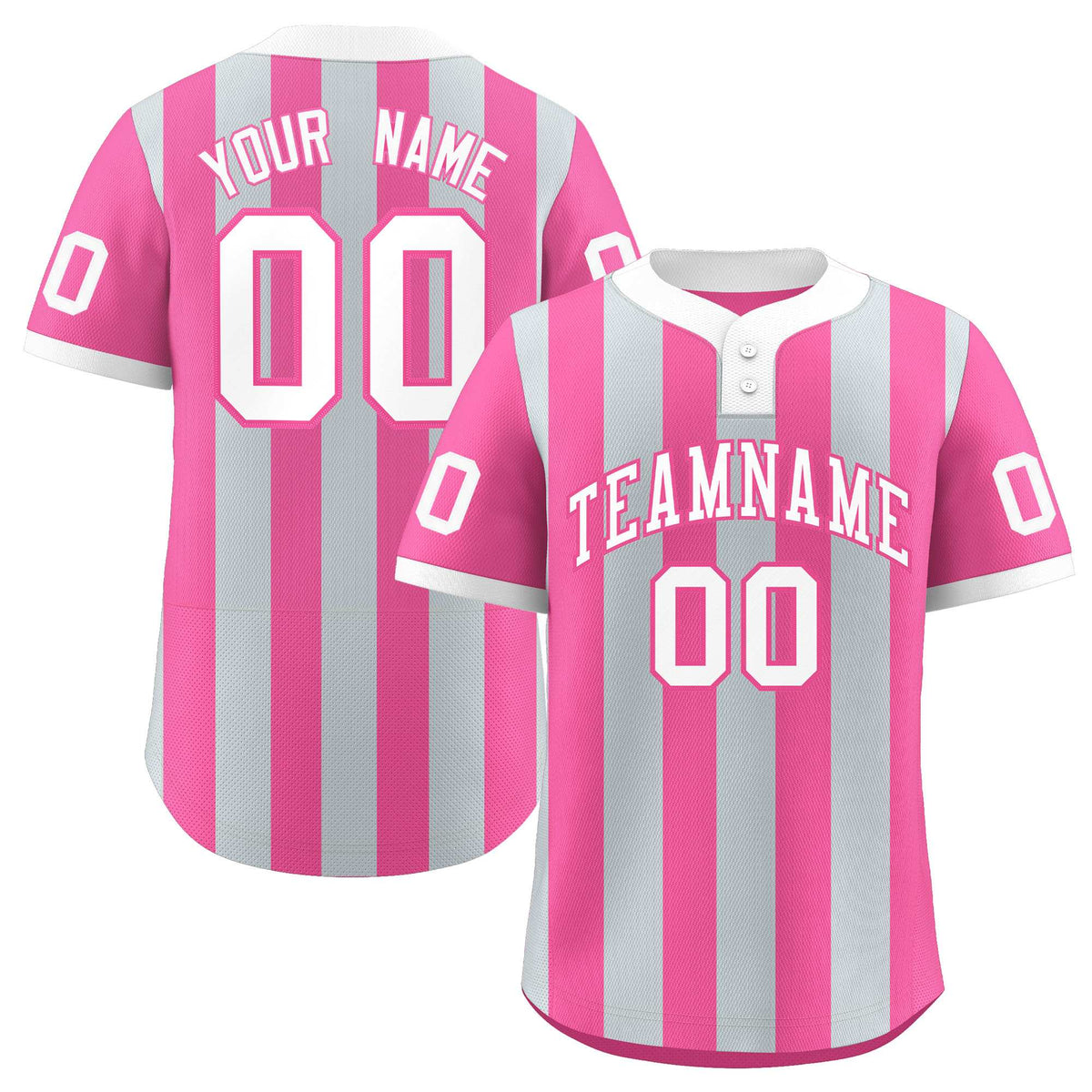Custom Silver Pink Stripe Fashion Authentic Two-Button Softball Jersey