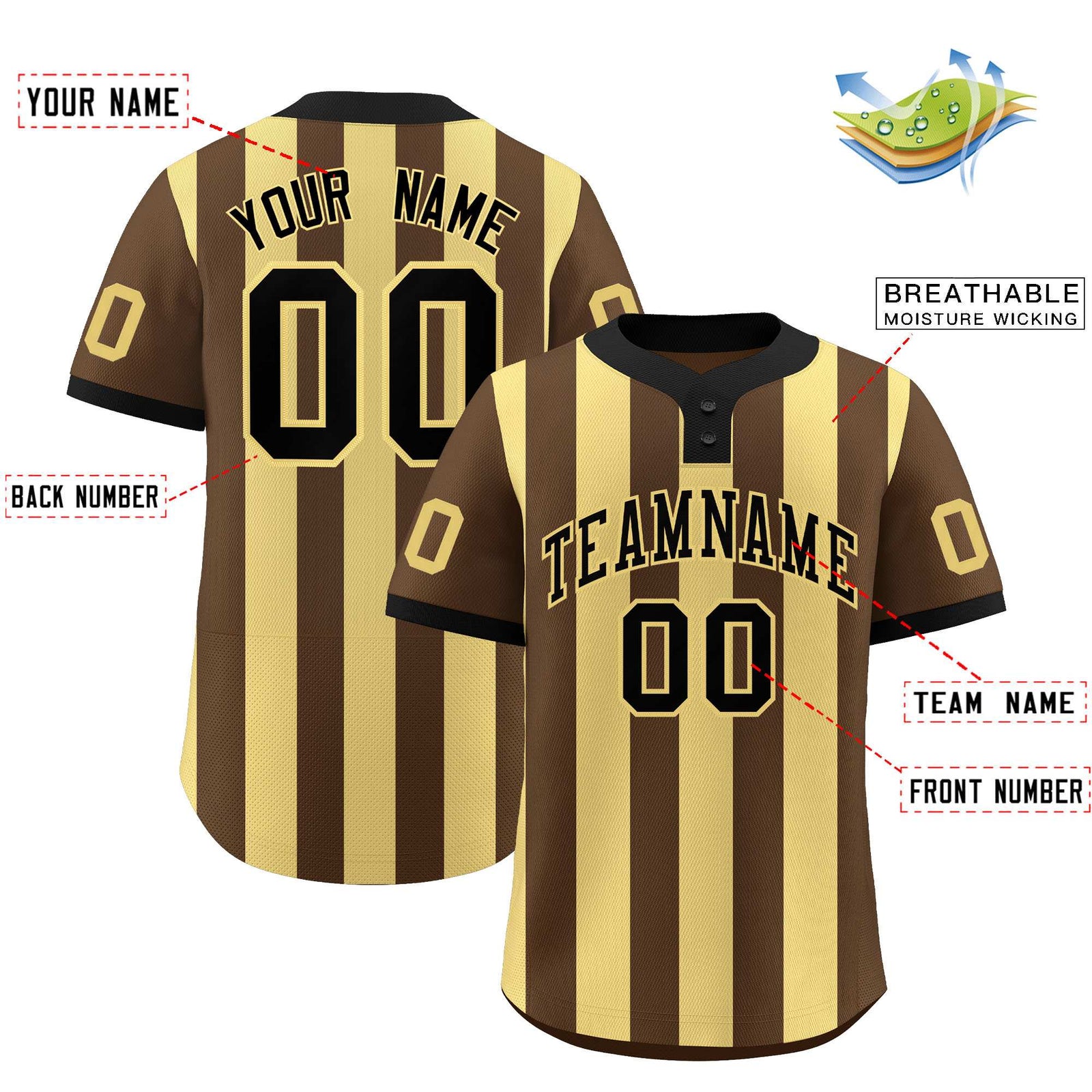 Custom Brown Khaki Stripe Fashion Authentic Two-Button Softball Jersey
