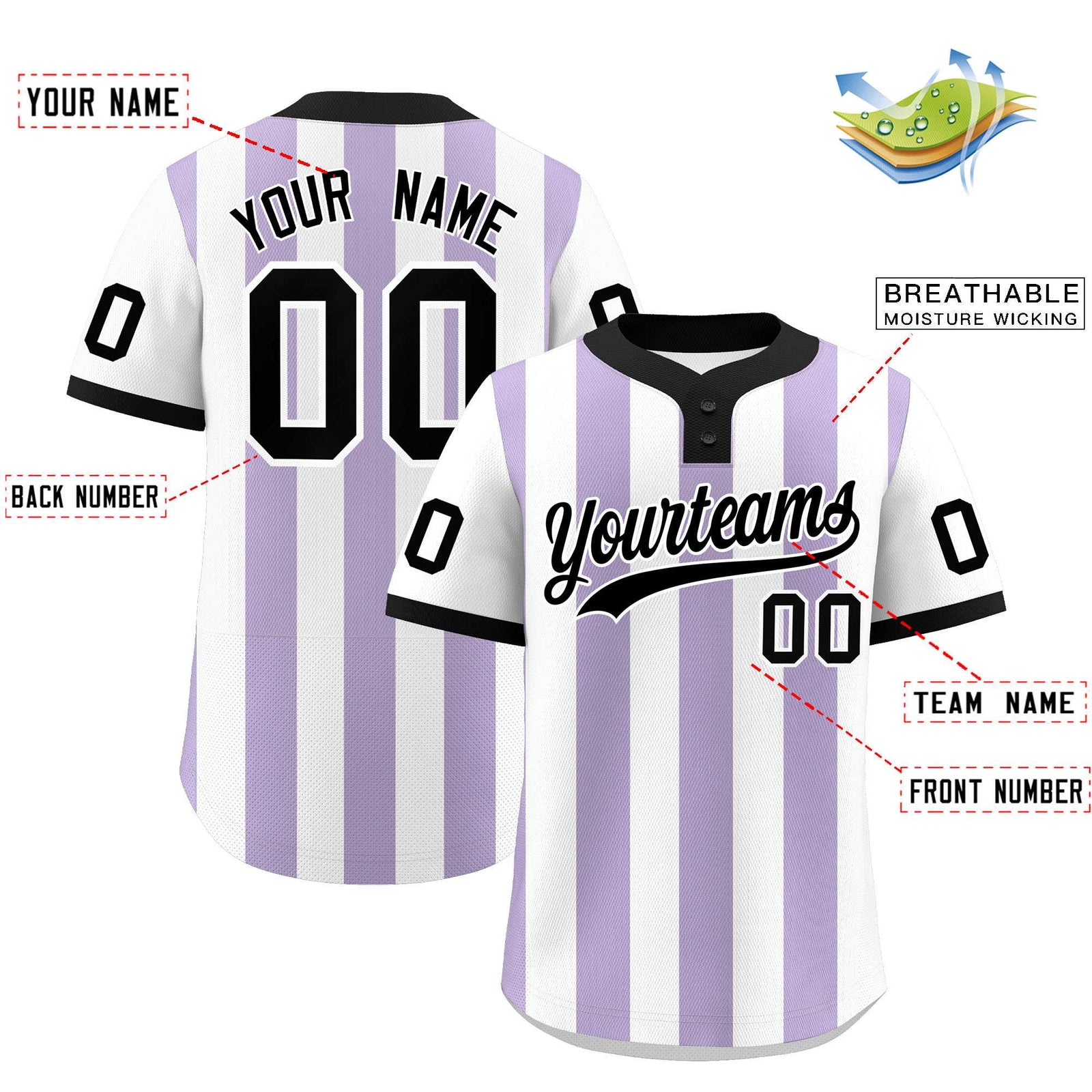 Custom White Light Purple Stripe Fashion Authentic Two-Button Softball Jersey