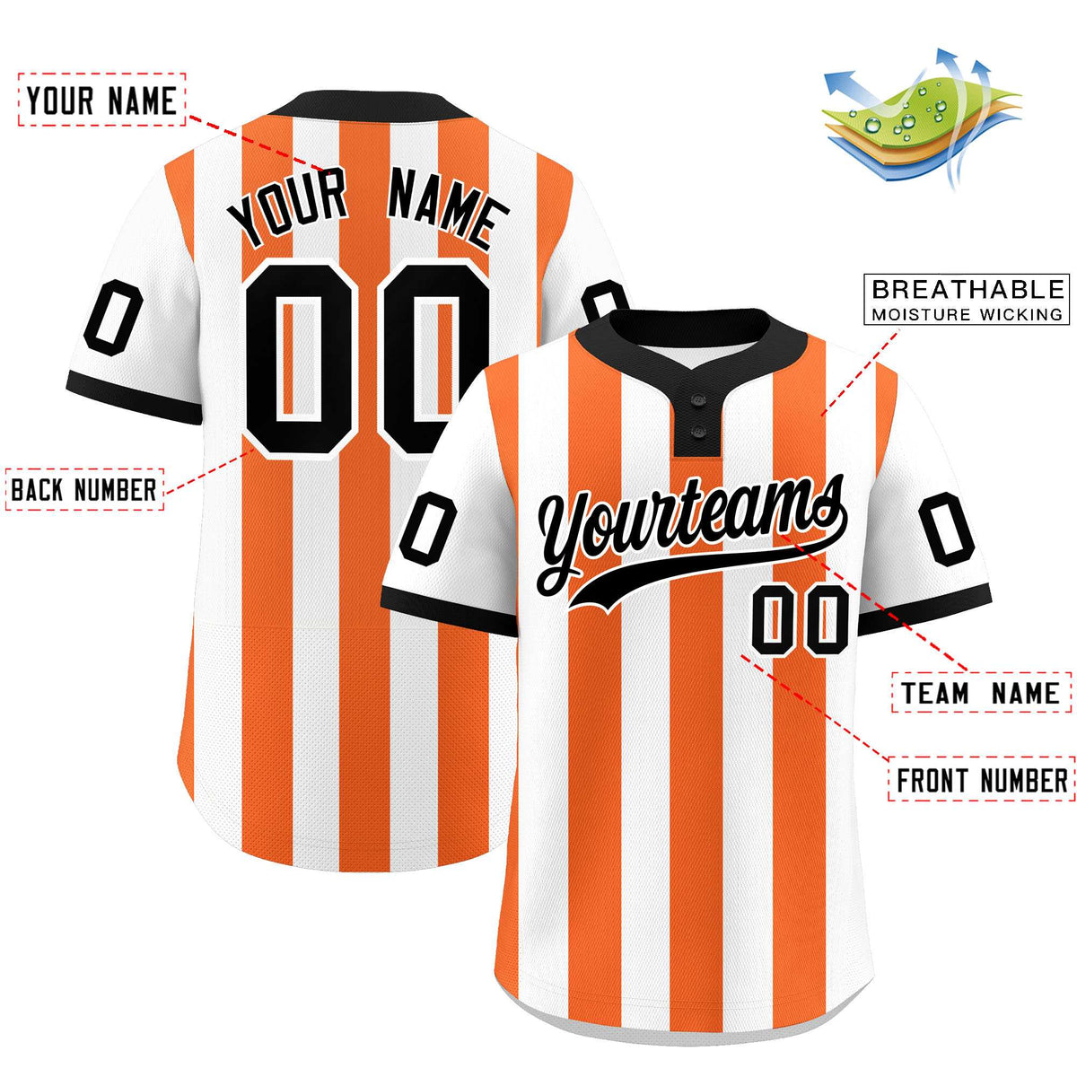 Custom White Orange Stripe Fashion Authentic Two-Button Softball Jersey