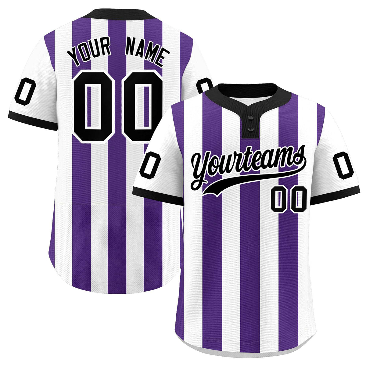 Custom White Purple Stripe Fashion Authentic Two-Button Softball Jersey