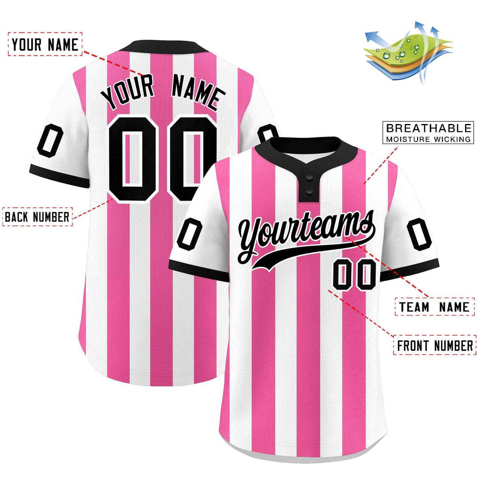 Custom White Pink Stripe Fashion Authentic Two-Button Softball Jersey