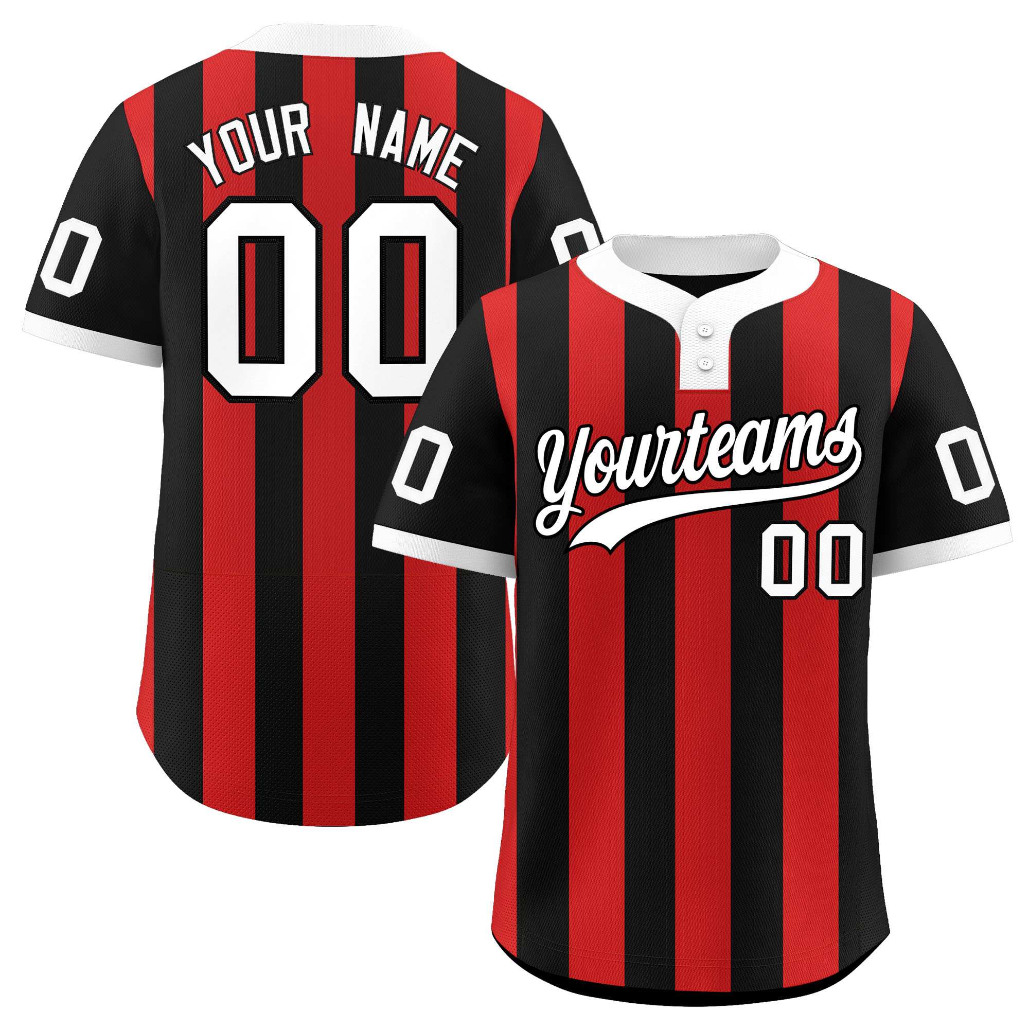 Custom Black Red Stripe Fashion Authentic Two-Button Softball Jersey