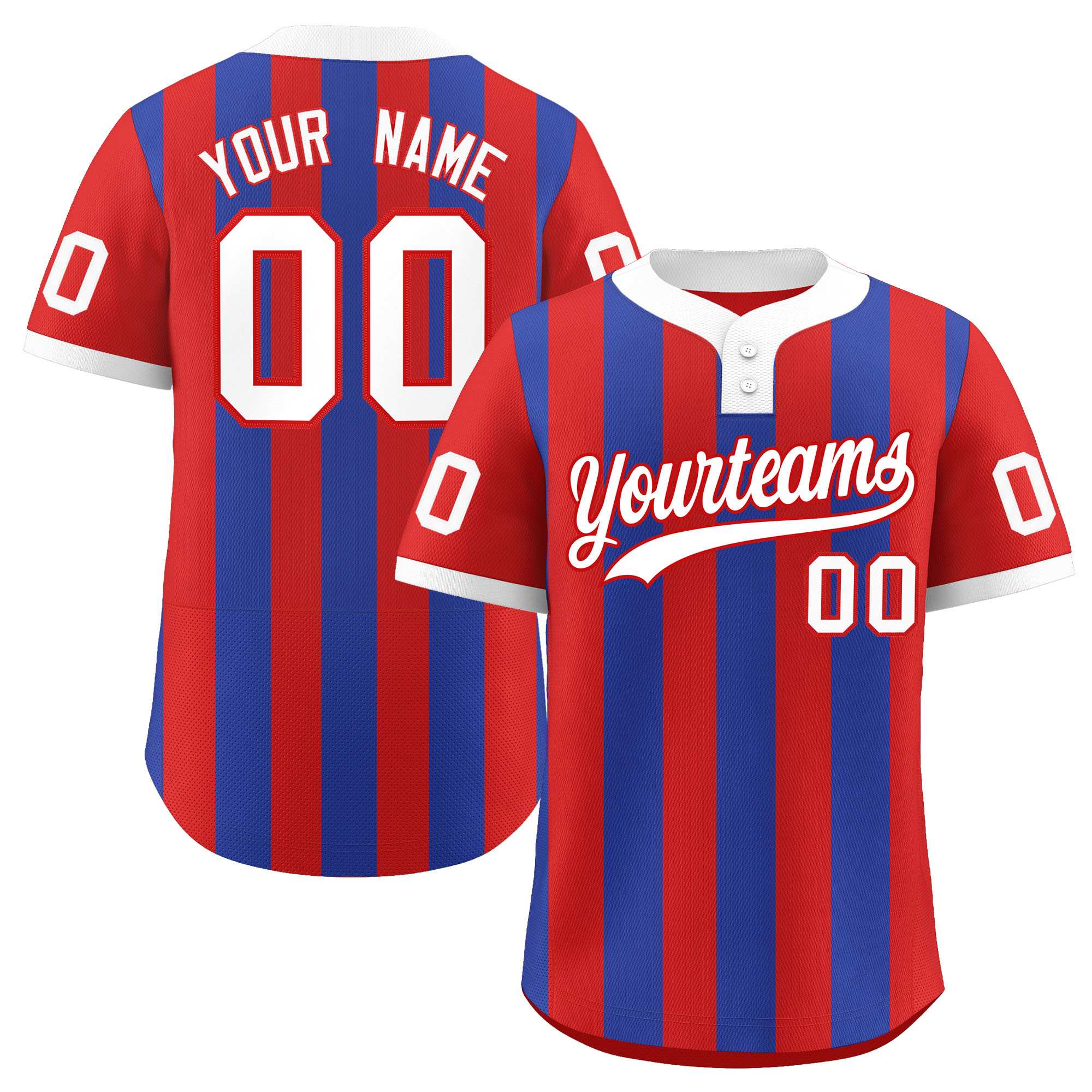 Custom Red Royal Stripe Fashion Authentic Two-Button Softball Jersey