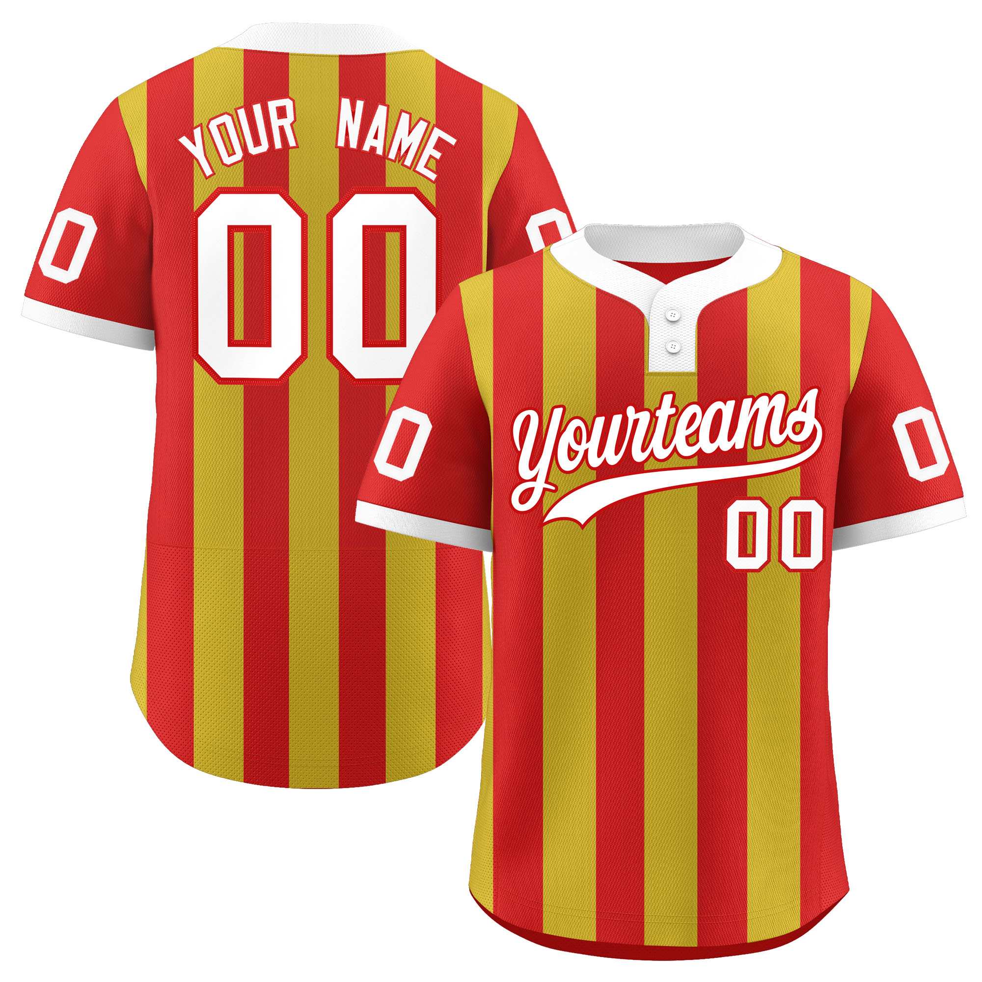 Custom Red Old Gold Stripe Fashion Authentic Two-Button Softball Jersey