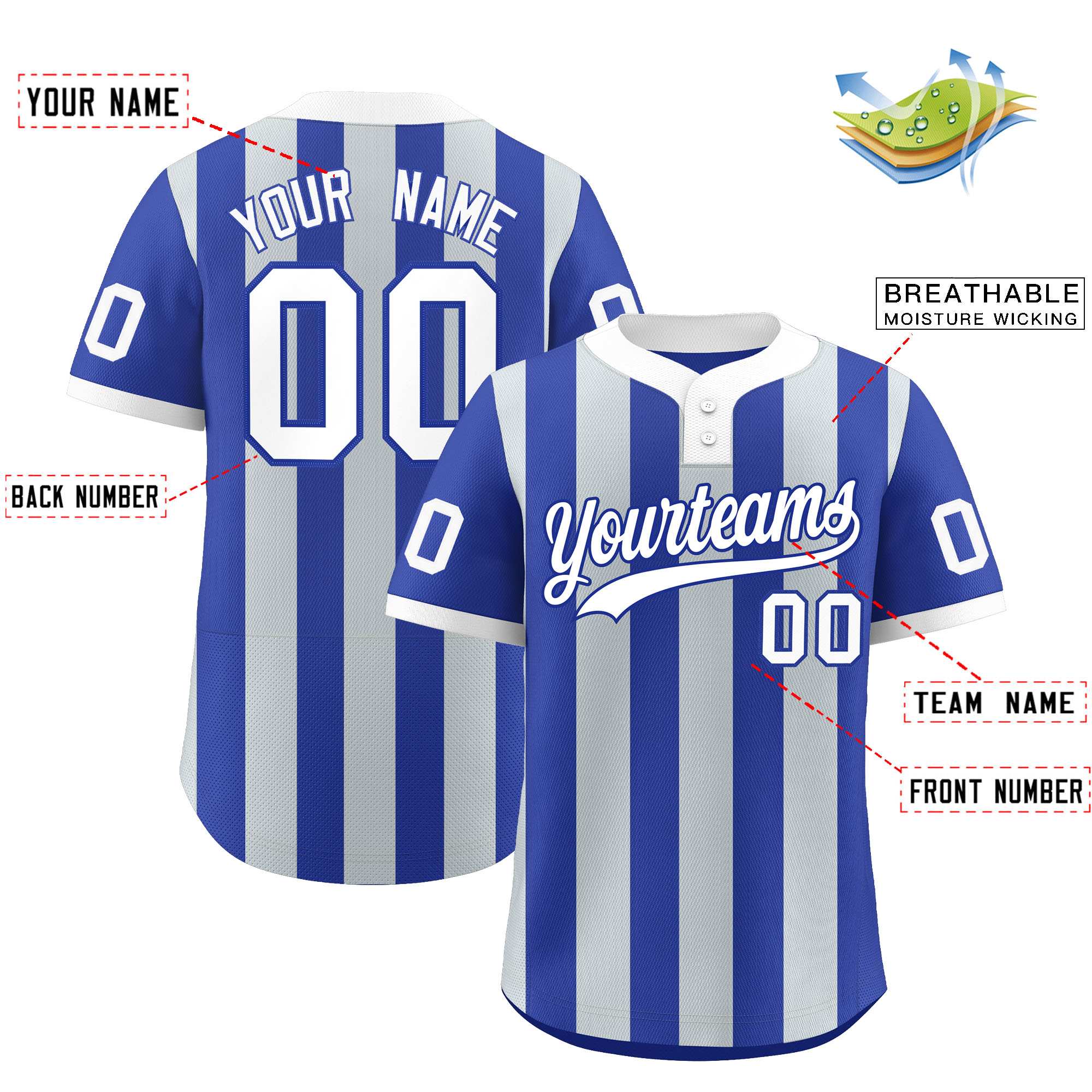 Custom Royal Silver Stripe Fashion Authentic Two-Button Softball Jersey