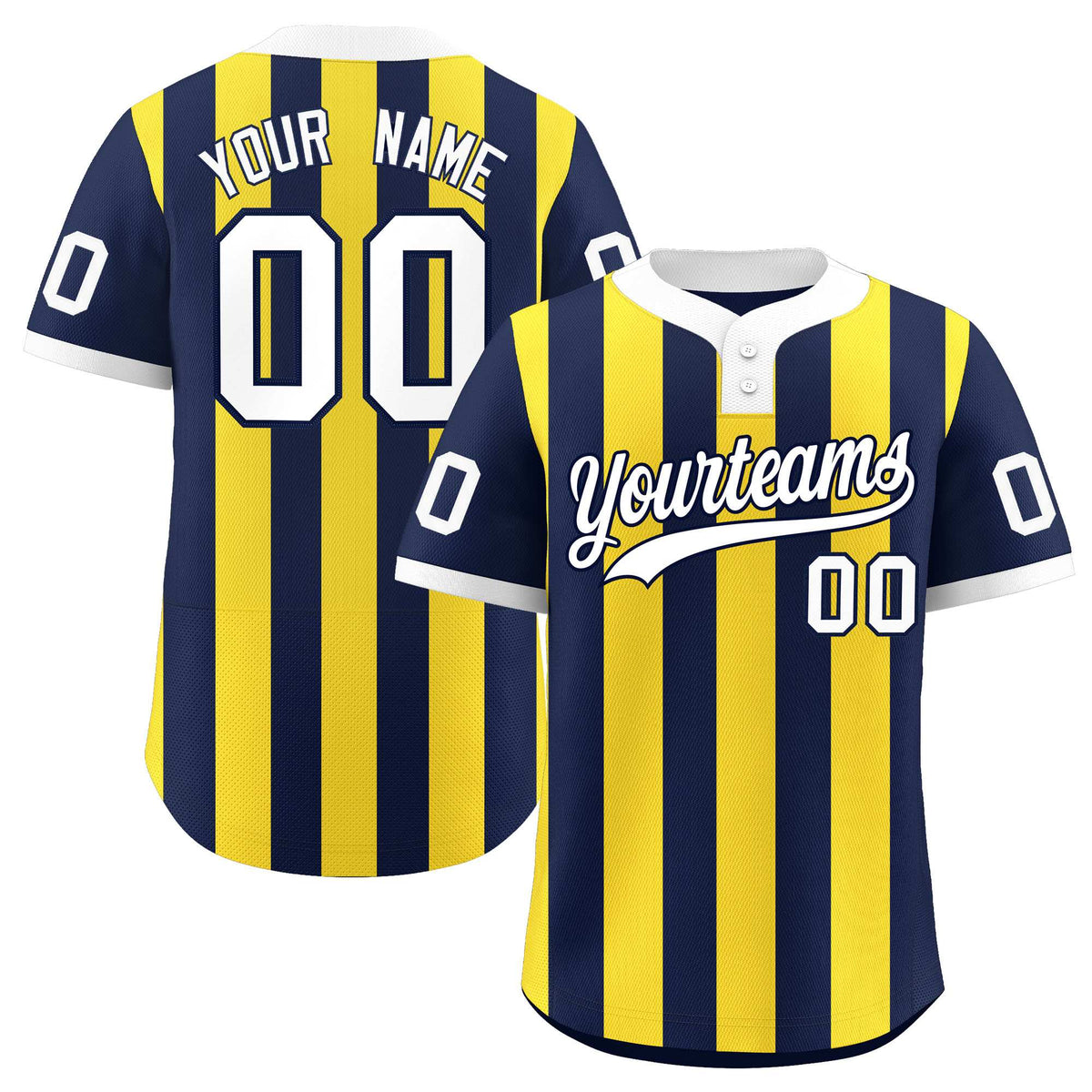 Custom Navy Gold Stripe Fashion Authentic Two-Button Softball Jersey
