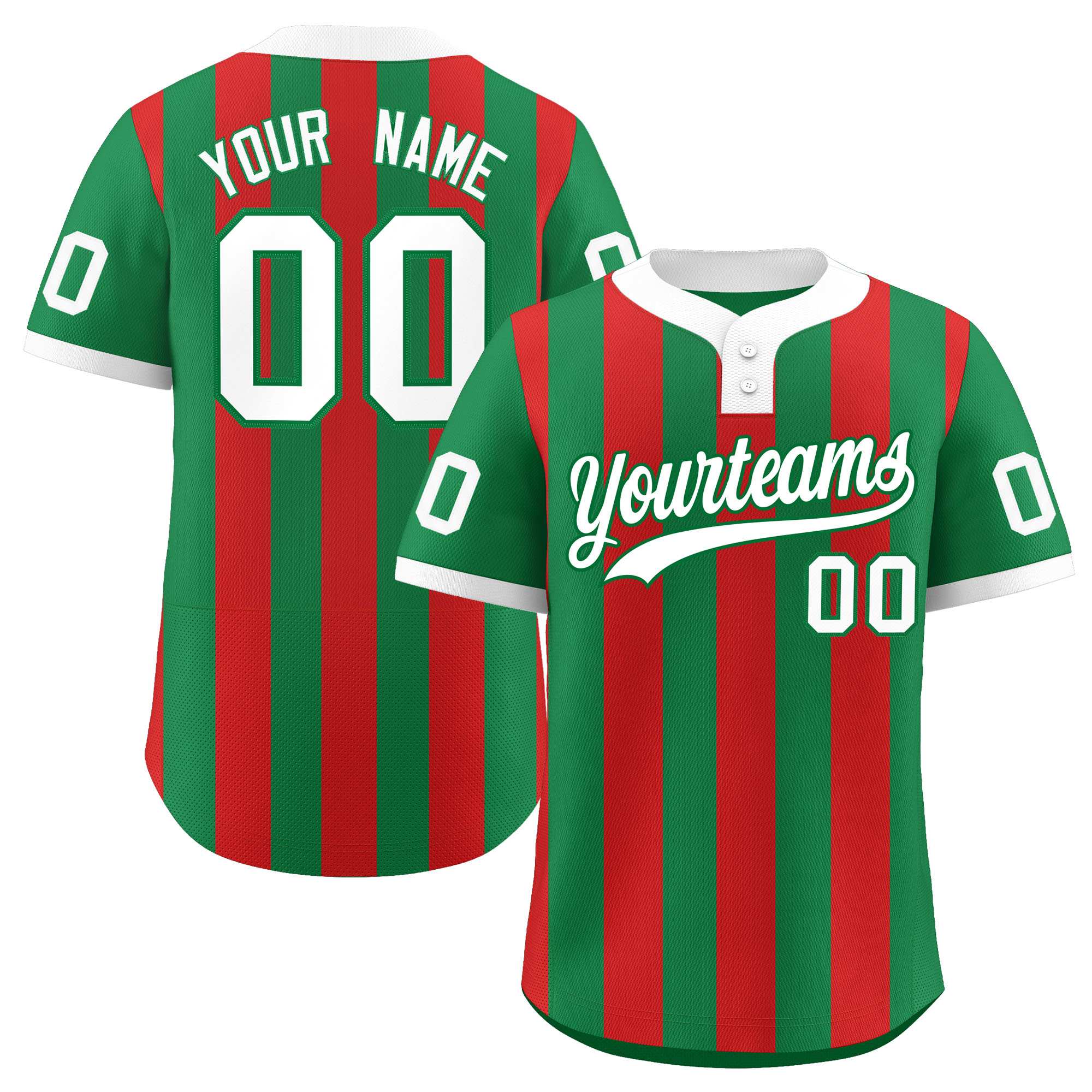 Custom Kelly Green Red Stripe Fashion Authentic Two-Button Softball Jersey