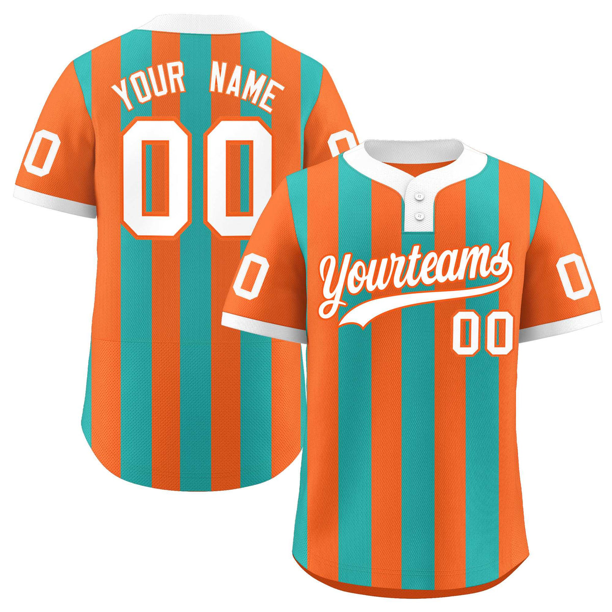 Custom Orange Aqua Stripe Fashion Authentic Two-Button Softball Jersey