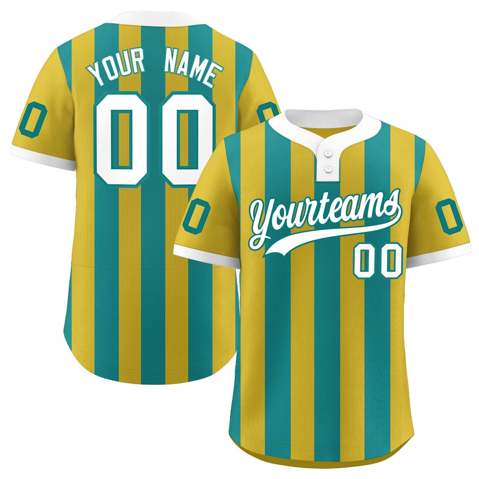 Custom Old Gold Aqua Stripe Fashion Authentic Two-Button Softball Jersey