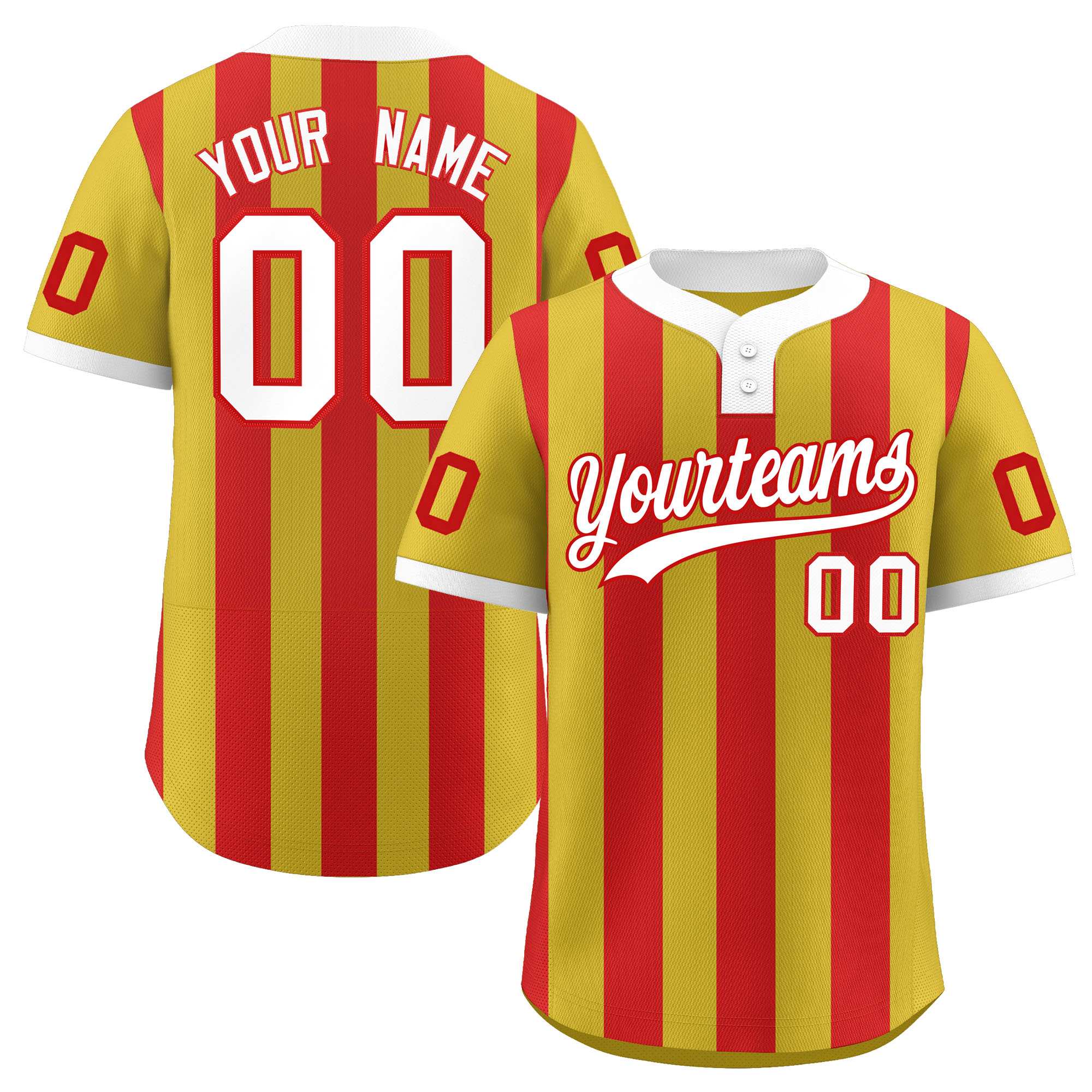 Custom Old Gold Red Stripe Fashion Authentic Two-Button Softball Jersey
