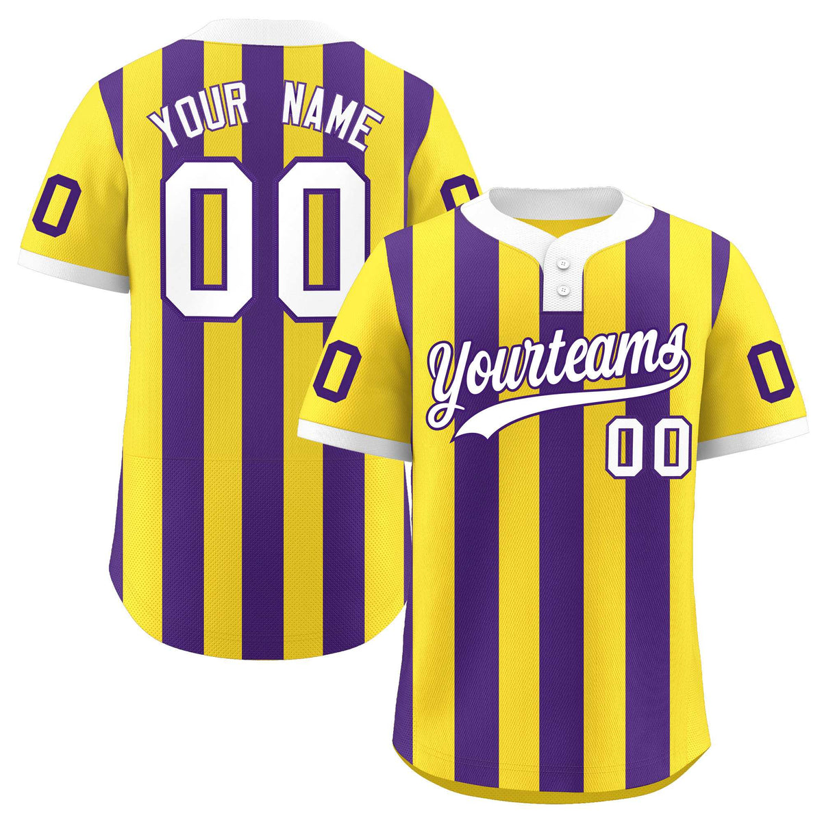 Custom Gold Purple Stripe Fashion Authentic Two-Button Softball Jersey