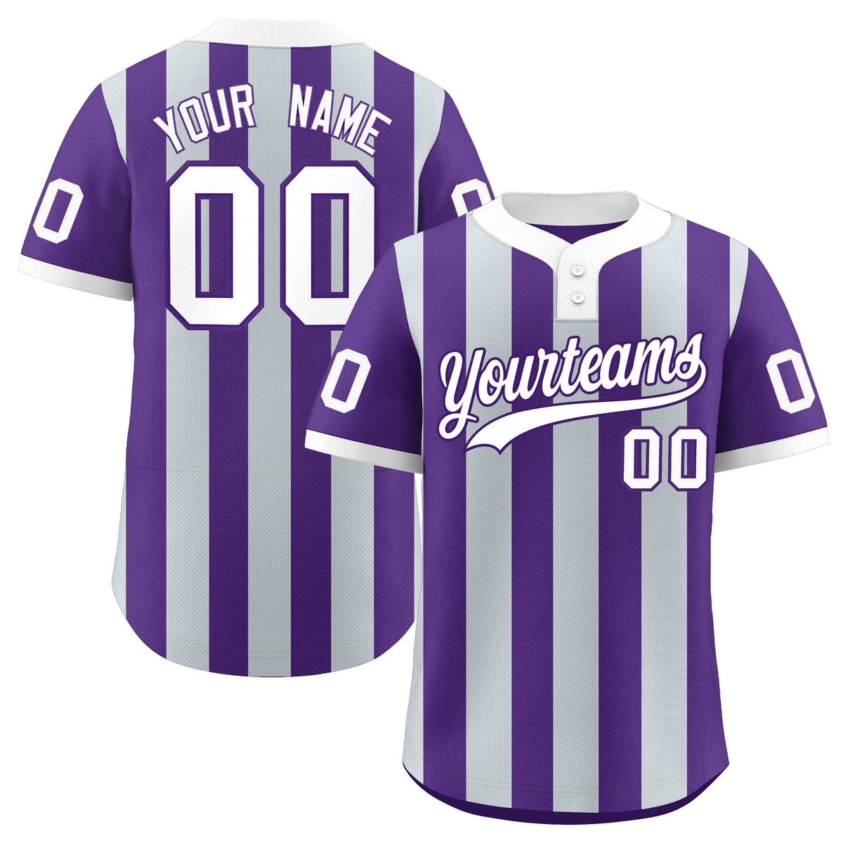 Custom Purple Silver Stripe Fashion Authentic Two-Button Softball Jersey
